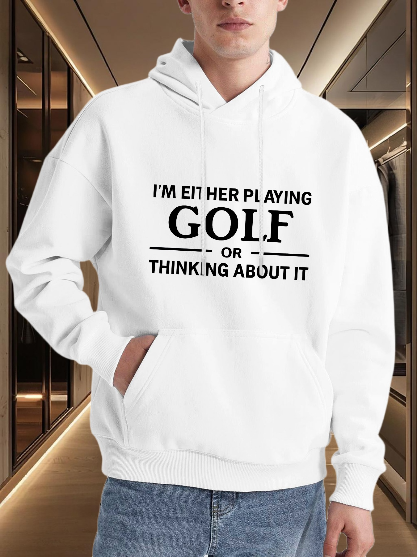 Tailorly Men's Printed Hoodie - Either Playing Or Thinking About Golf Hoodie