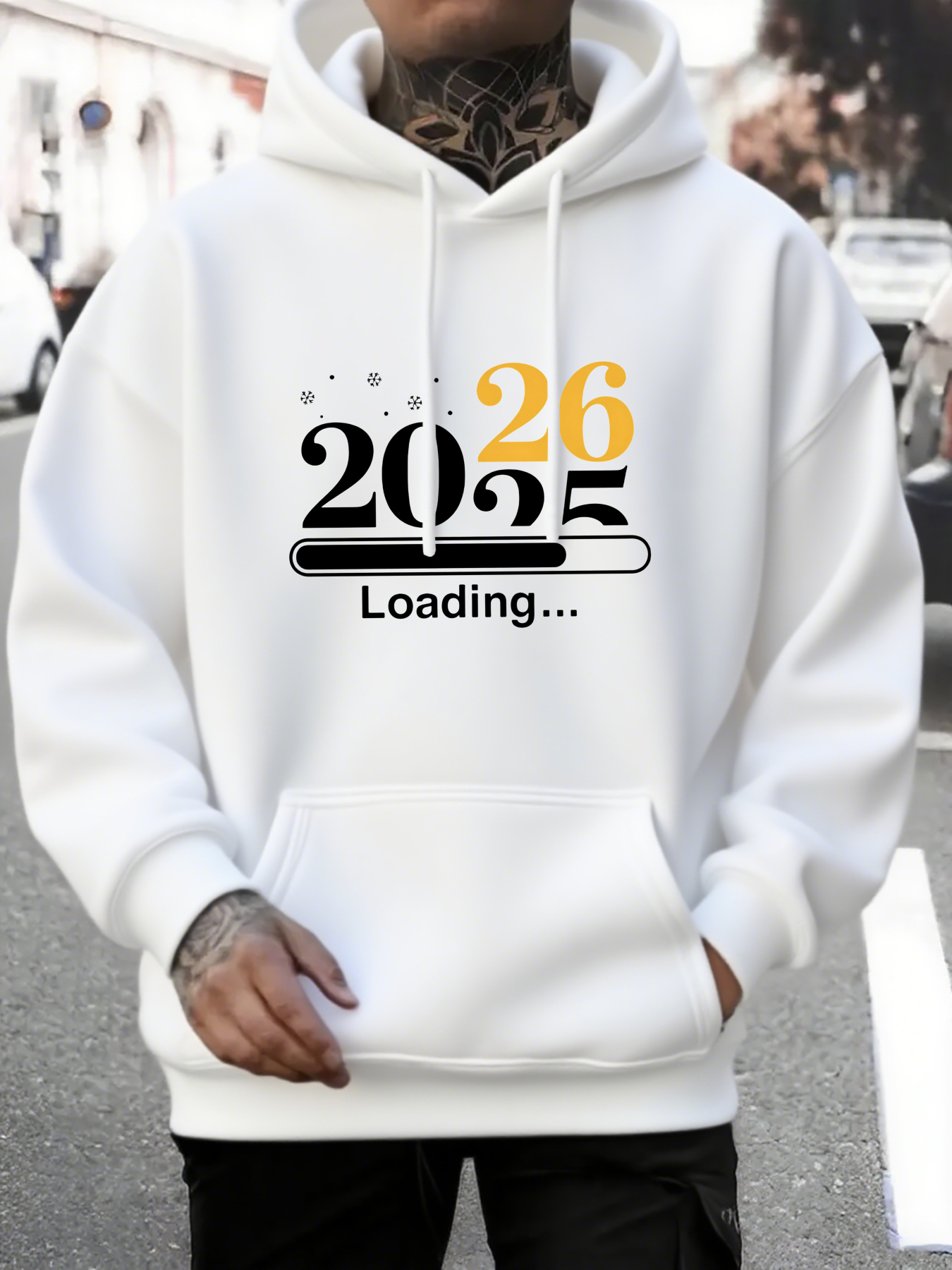 Tailorly Men's Printed Hoodie - Modern Countdown Numbers With Bold Typography Loading Year