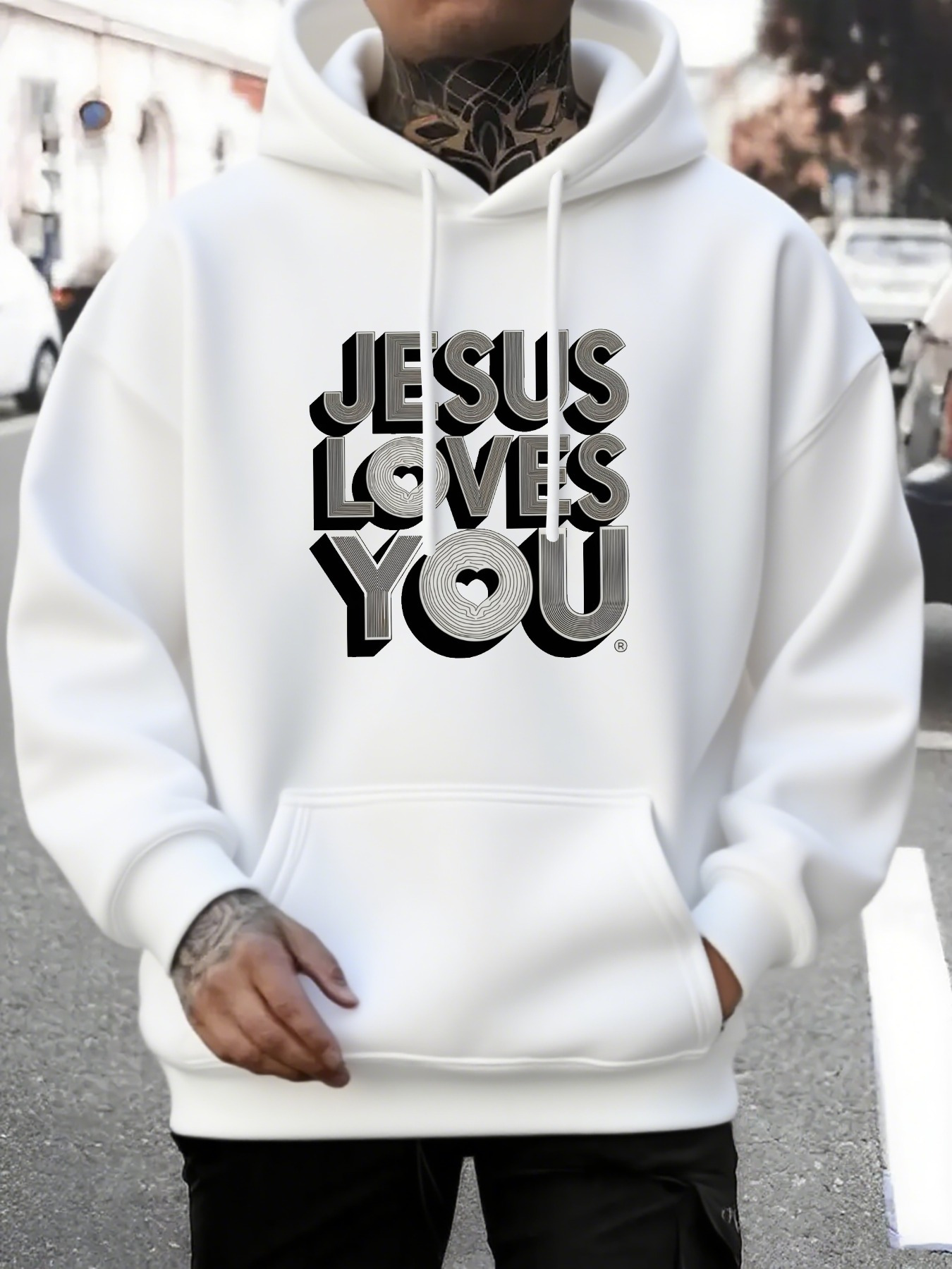 Tailorly Men's Printed Hoodie - Bold Lettering Shadows With Spiritual Message Among Urban Street Hoodie