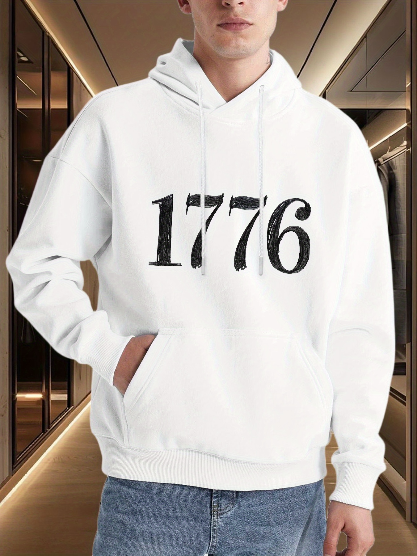 Tailorly Men's Printed Hoodie - Distressed Black Typography Year Among Minimalist White Hoodie