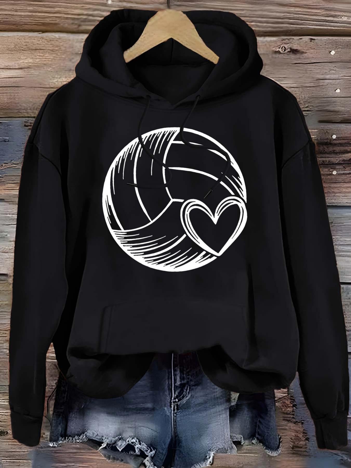 Tailorly Women's Printed Hoodie - Hand Drawn Lines With Heart Motif On Volleyball