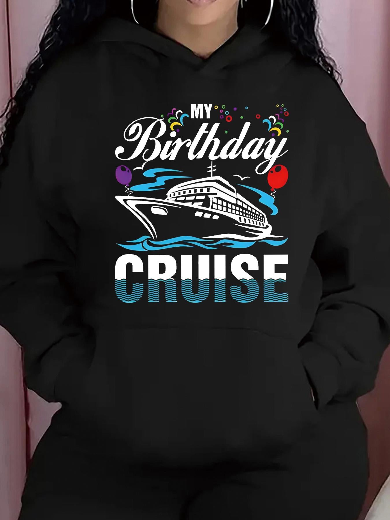 Tailorly Women's Printed Hoodie - My Birthday Cruise With Colorful Confetti Over Ocean Ship