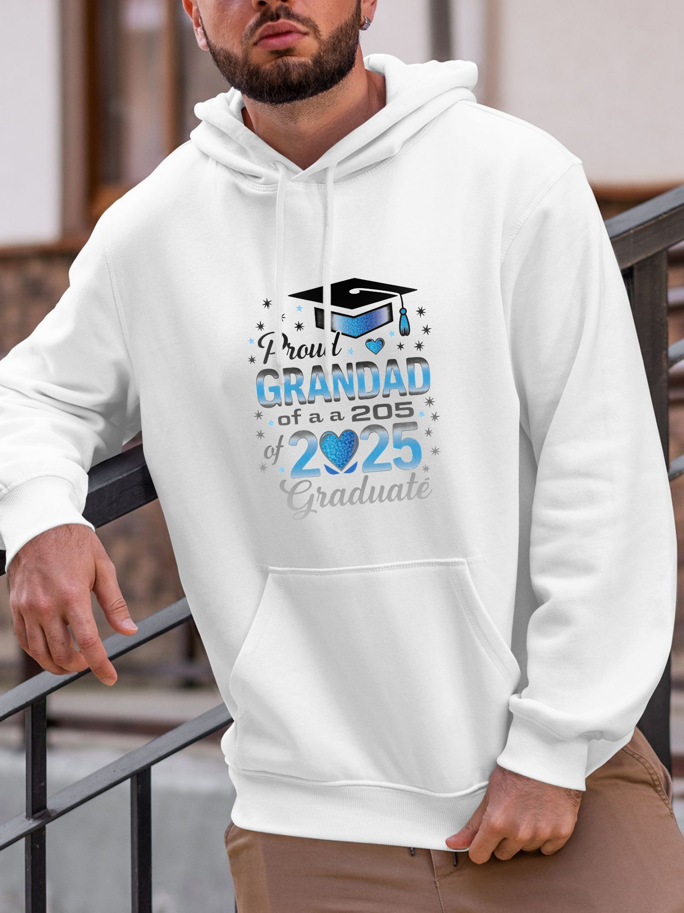 Tailorly Men's Printed Hoodie - Proud Grandad Of A Two Zero Two Five Graduate Blue Confetti Graduation Cap Hoodie