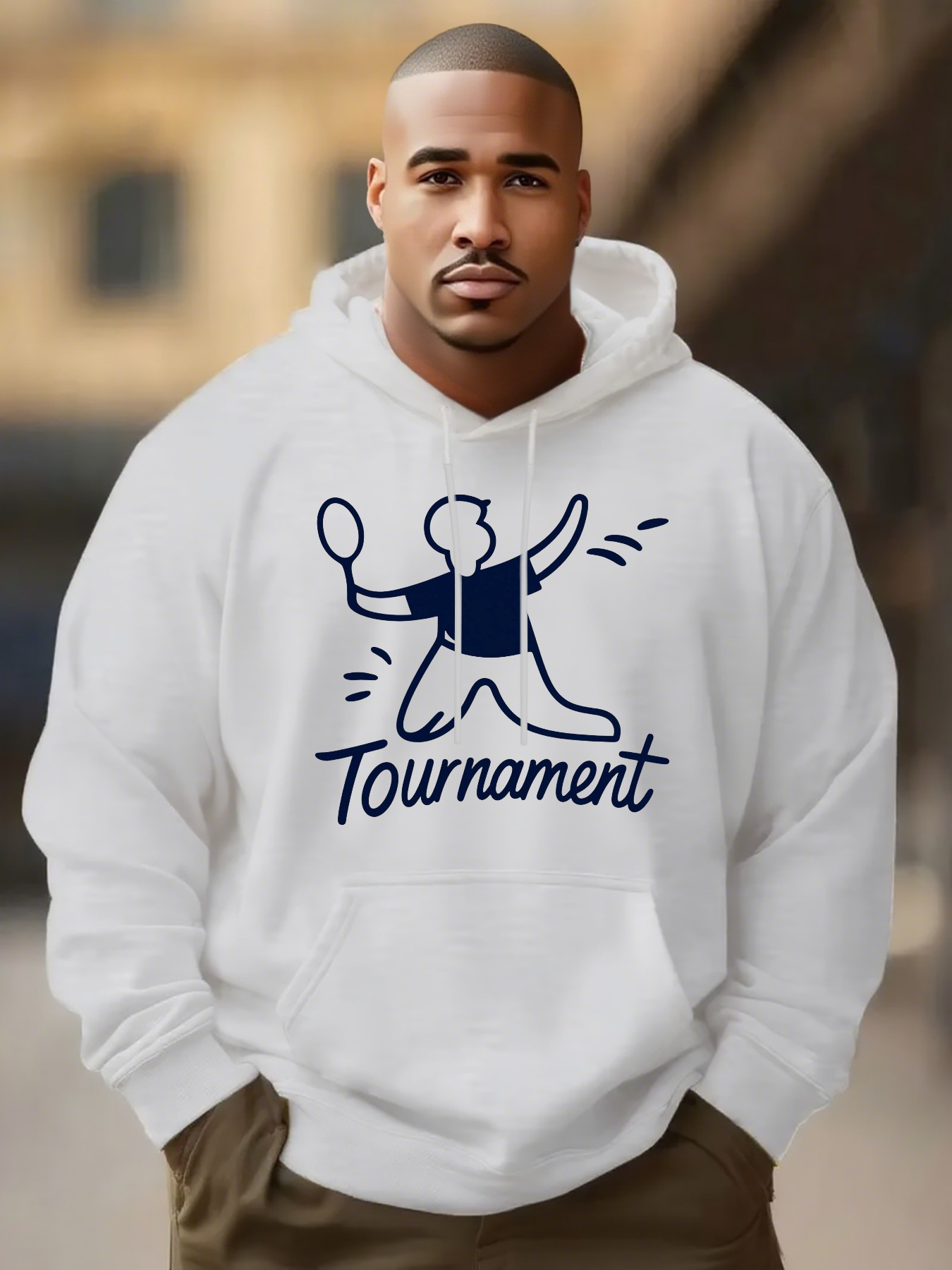 Tailorly Men's Printed Hoodie - Tournament Playful Sketch Lines Featuring Table Tennis Player