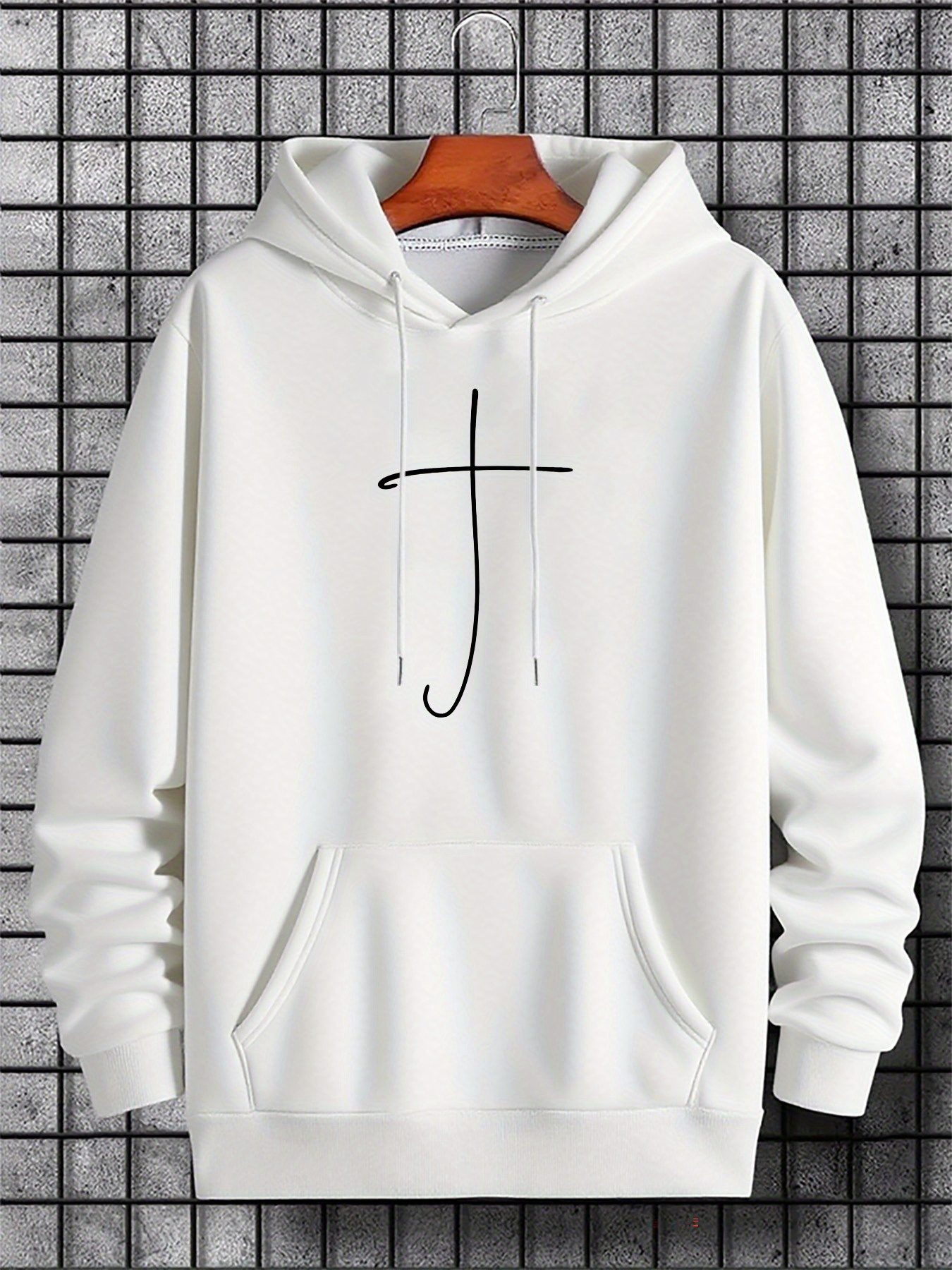 Tailorly Men's Printed Hoodie - Minimalist Artistic Brushstroke Black Ink Cross Hoodie