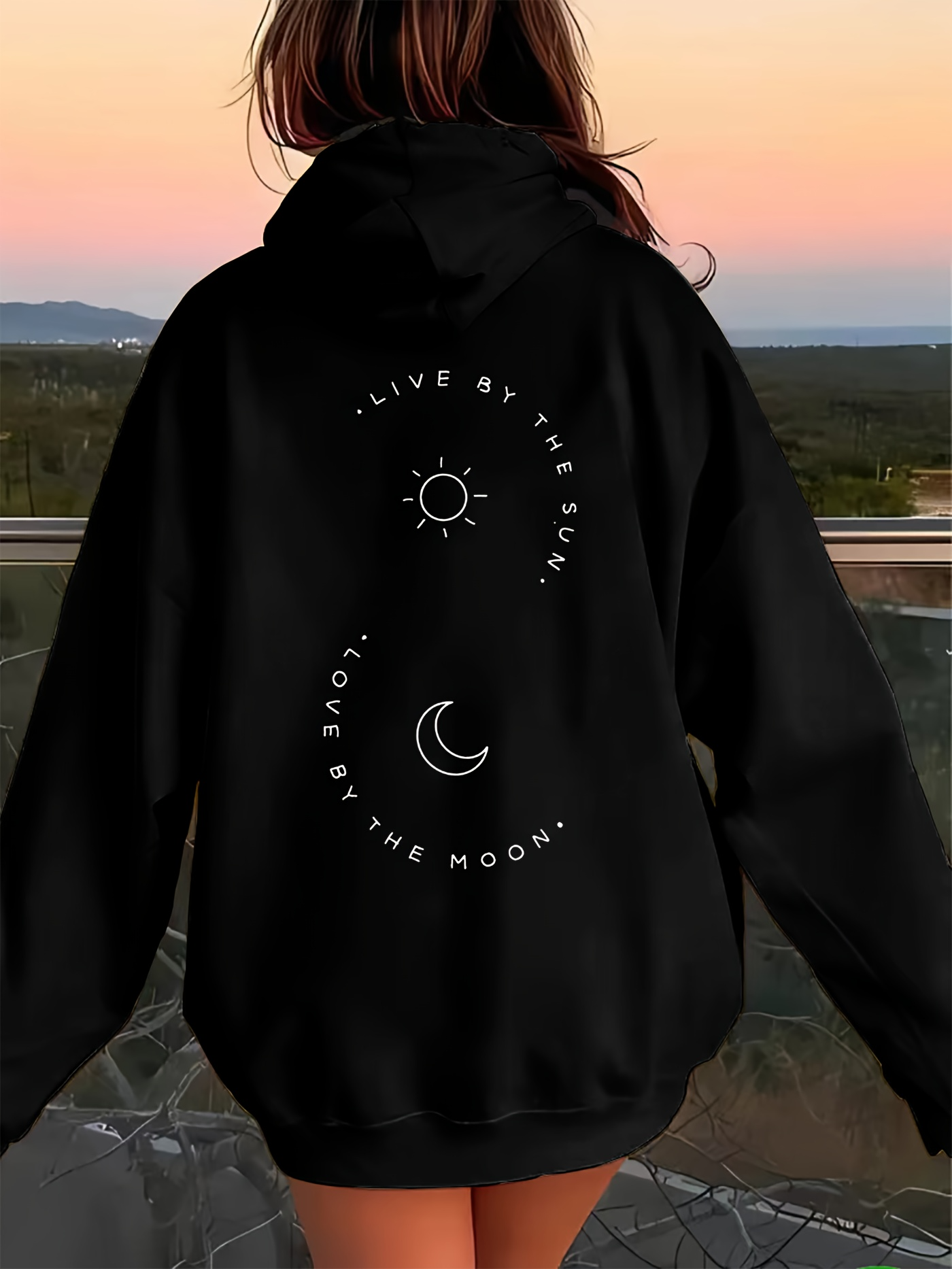 Tailorly Women's Printed Hoodie - Live By The Sun Radiant Cosmic Energy Stars With Crescent Moon And Sun Hoodie
