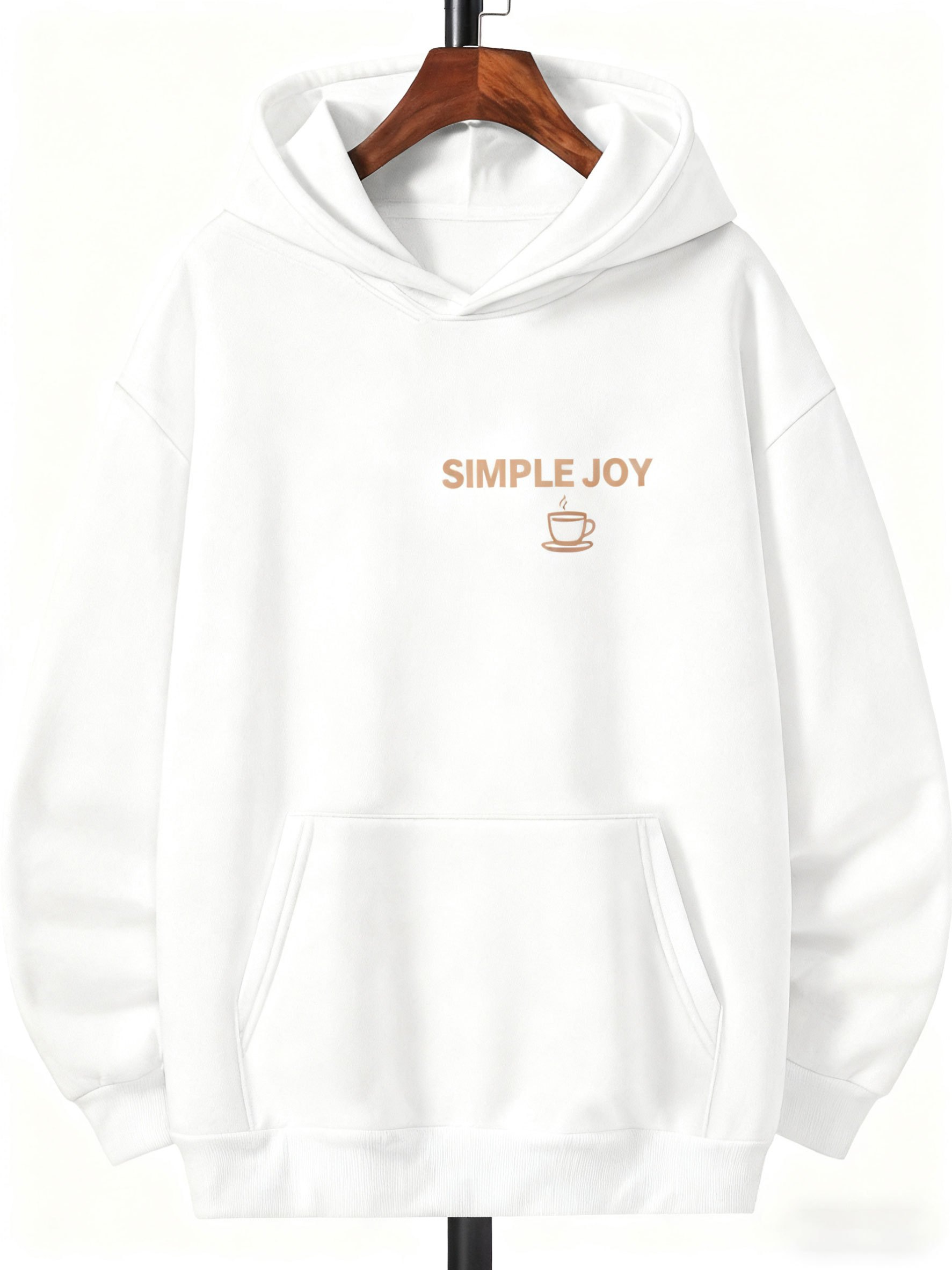 Tailorly Men's Printed Hoodie - Simple Joy Minimalist Coffee Cup Under Peaceful Morning Light