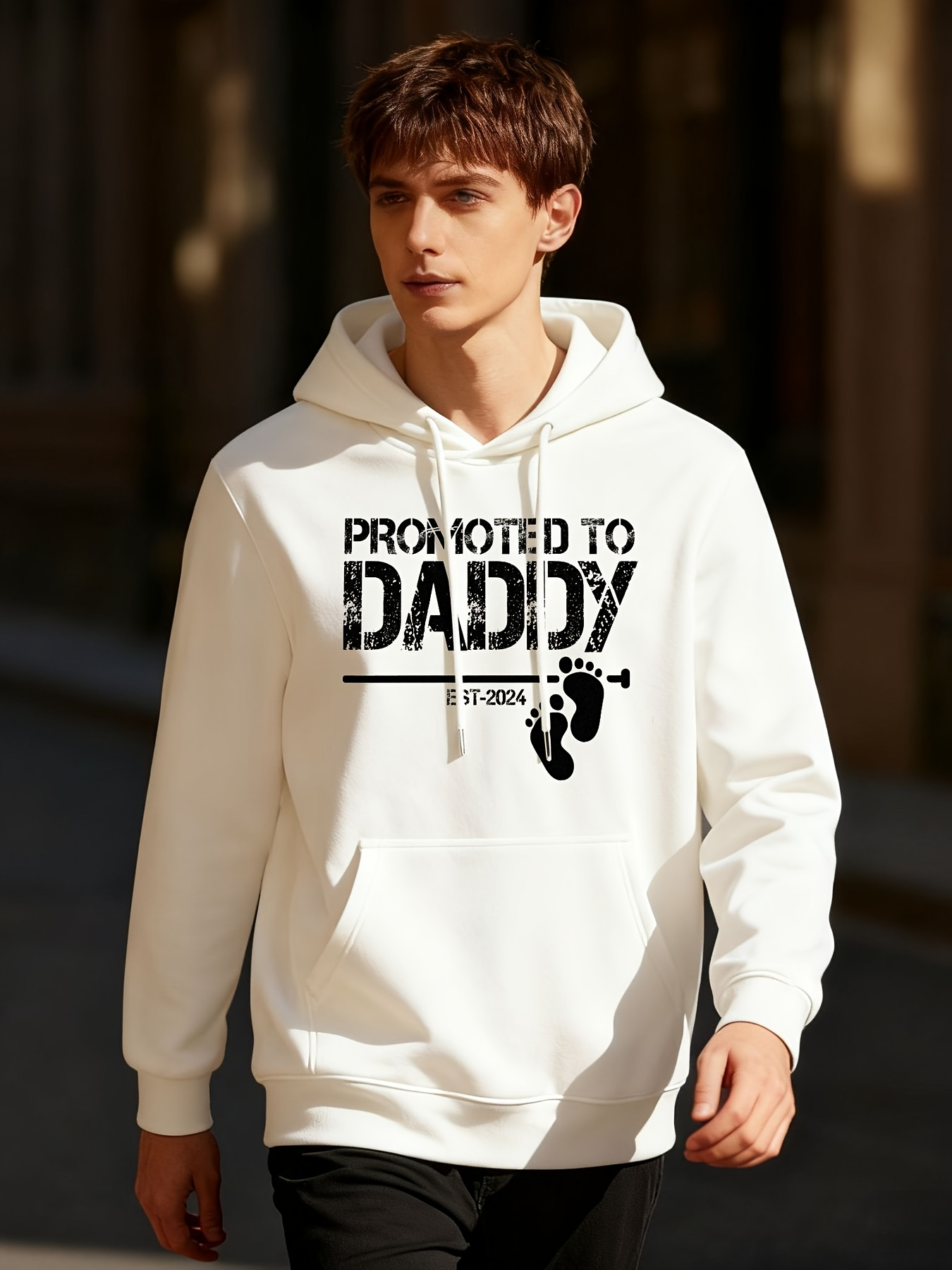 Tailorly Men's Printed Hoodie - Promoted To Daddy With Adorable Baby Footprint Motif Hoodie