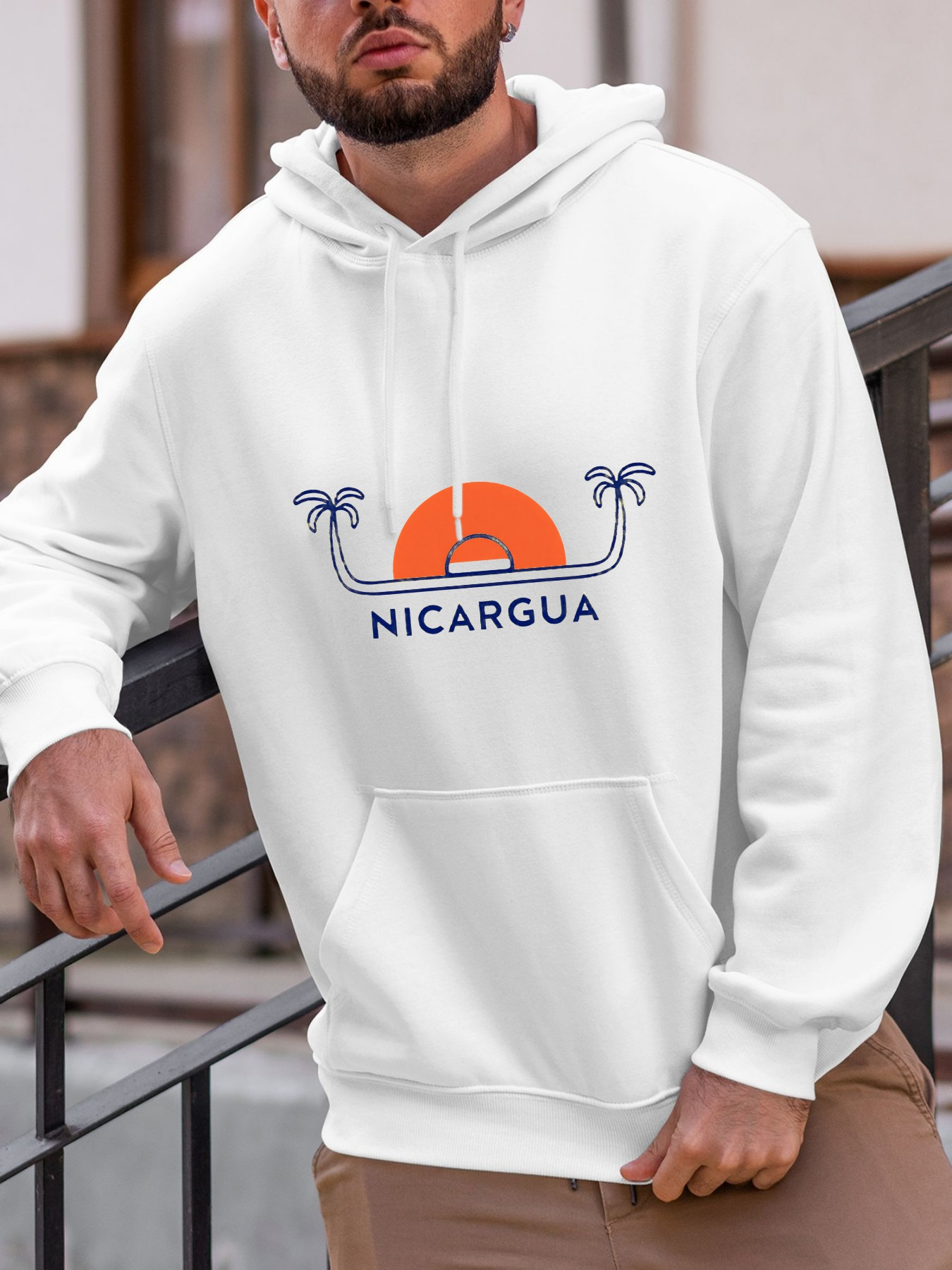 Tailorly Men's Printed Hoodie - Nicaragua Vibrant Tropical Sunset With Leaning Palm Trees Hoodie