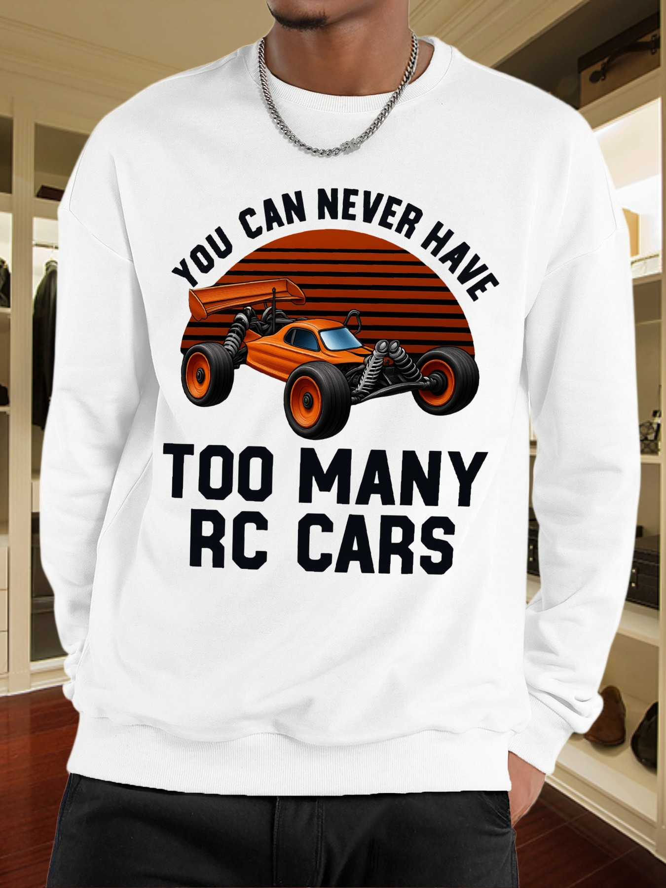 Tailorly Men's Printed Hoodie - You Can Never Have Too Many Sunset Orange Striped Off Road RC Cars