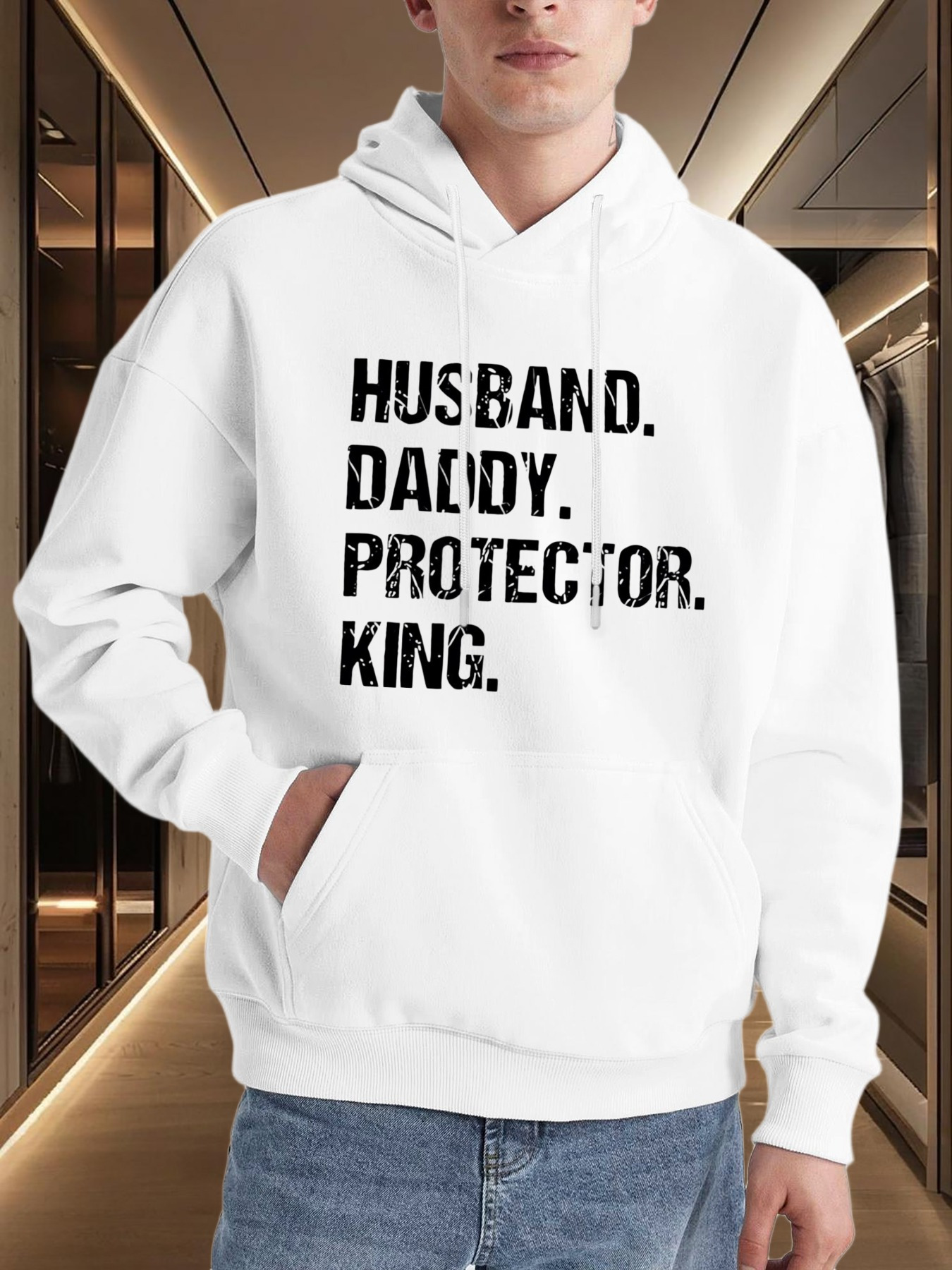 Tailorly Men's Printed Hoodie - Husband Daddy Protector King Bold Statement With High Contrast Typography Hoodie