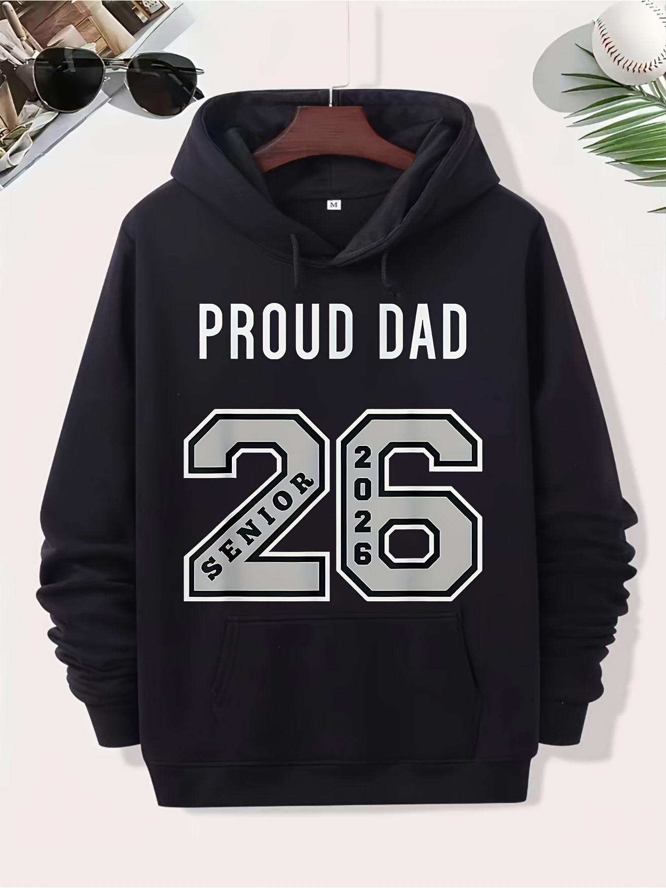 Tailorly Men's Printed Hoodie - Proud Dad Bold Lettering With Senior 2026 Varsity Number Hooded Sweatshirt