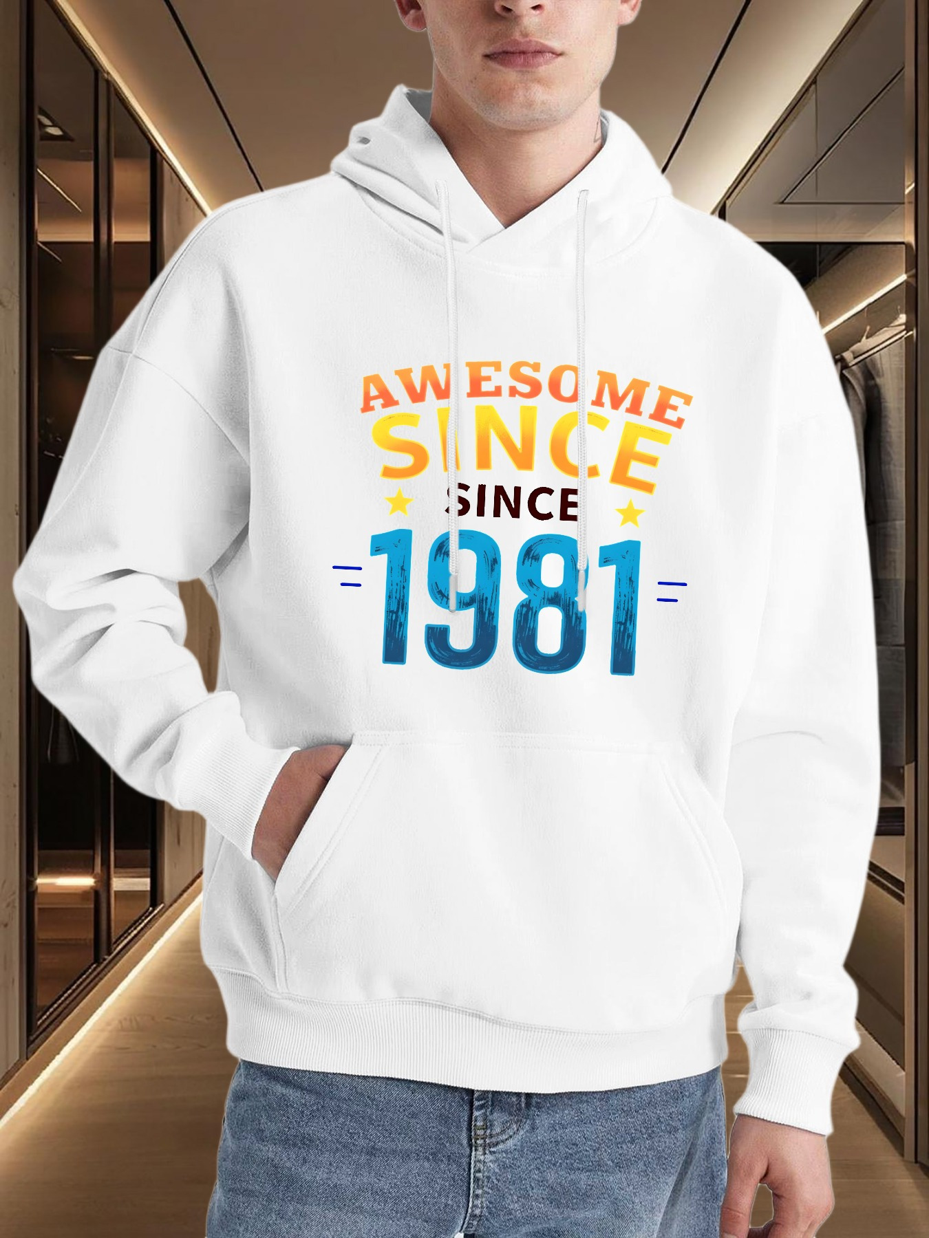Tailorly Men's Printed Hoodie - Awesome Since Bold Multi Color Typography 1981 Hoodie