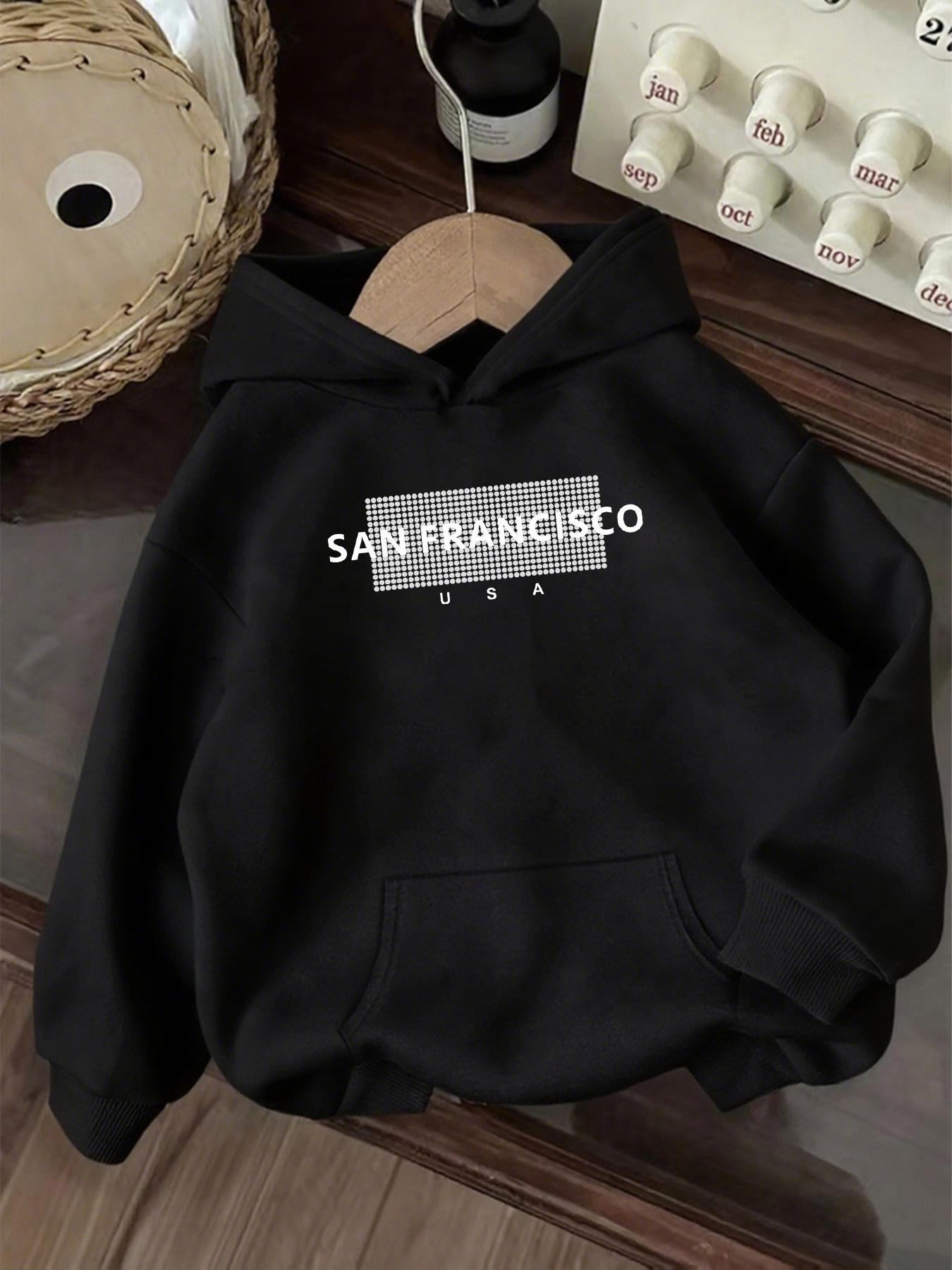 Tailorly Women's Printed Hoodie - San Francisco Simple Modern Black Text Hoodie