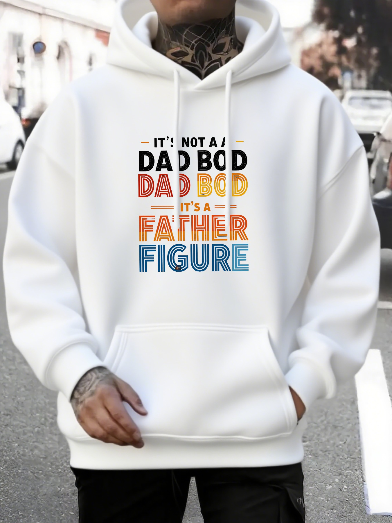 Tailorly Men's Printed Hoodie - Its Not A Dad Bod Its A Father Figure With Retro Colors Bold Typography