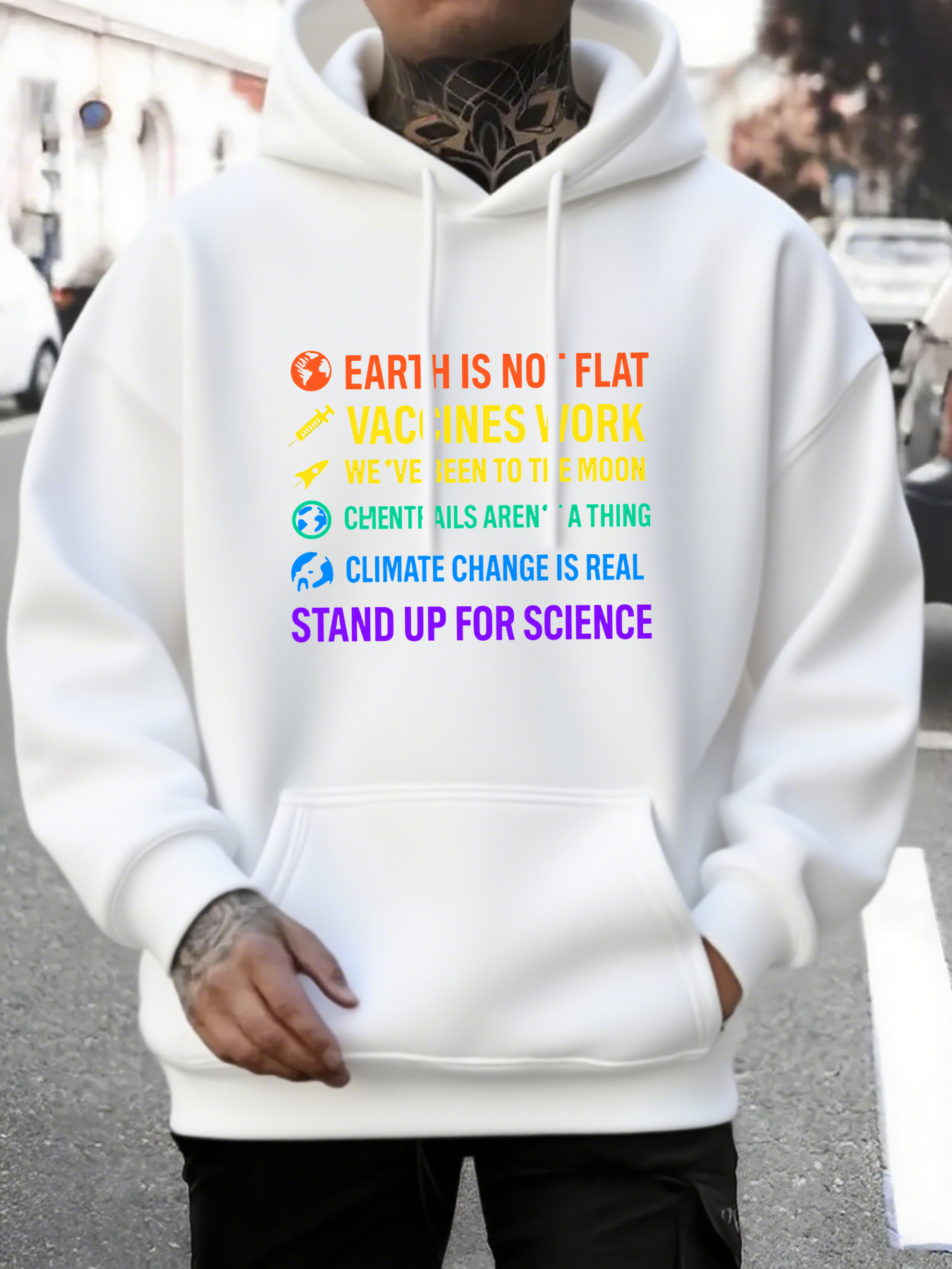 Tailorly Men's Printed Hoodie - Stand Up For Science With Colorful Bold Letter Statement Hoodie
