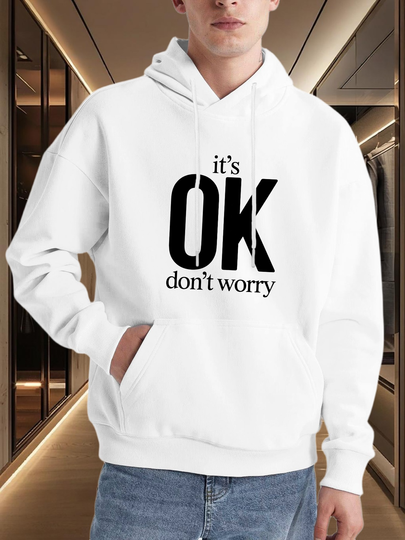 Tailorly Men's Printed Hoodie - Its Ok Dont Worry Bold Statement Hoodie