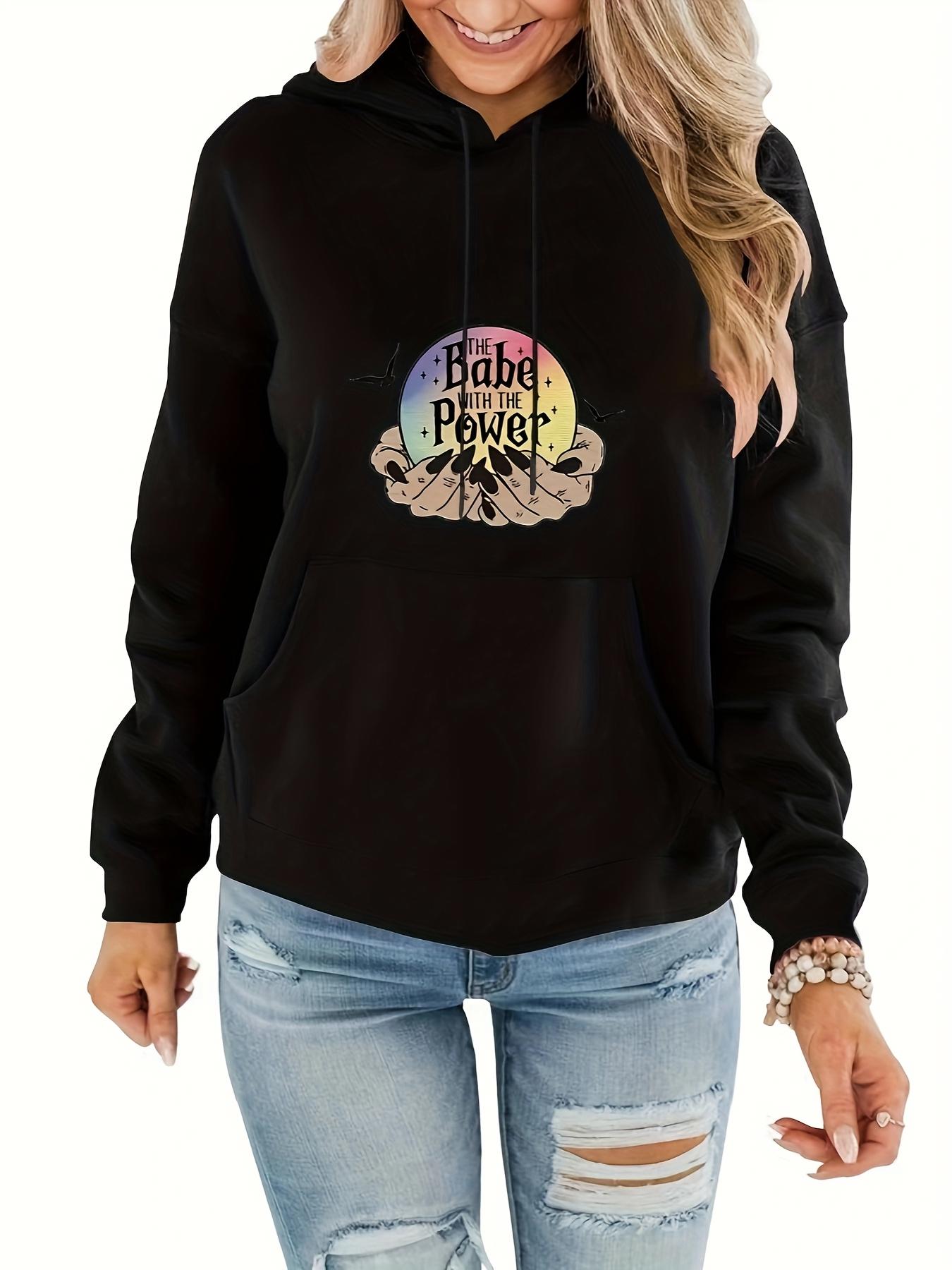 Tailorly Women's Printed Hoodie - Babe Power Retro Rainbow Sun Rays Surrounded By Raised Fist Hoodie