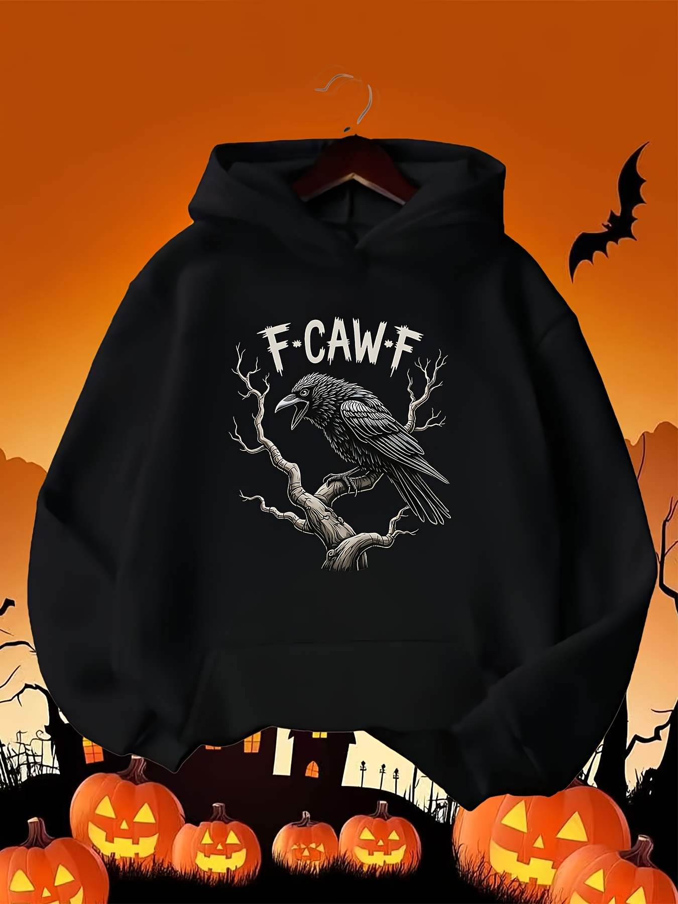 Tailorly Men's Printed Hoodie - F CAW F Gnarled Tree Branch And Mysterious Crow