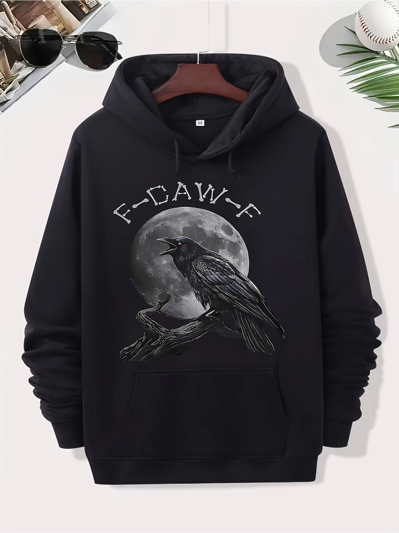 Tailorly Men's Printed Hoodie - FCAWF Mysterious Full Moon Night With Perched Raven And Shadowy Branch