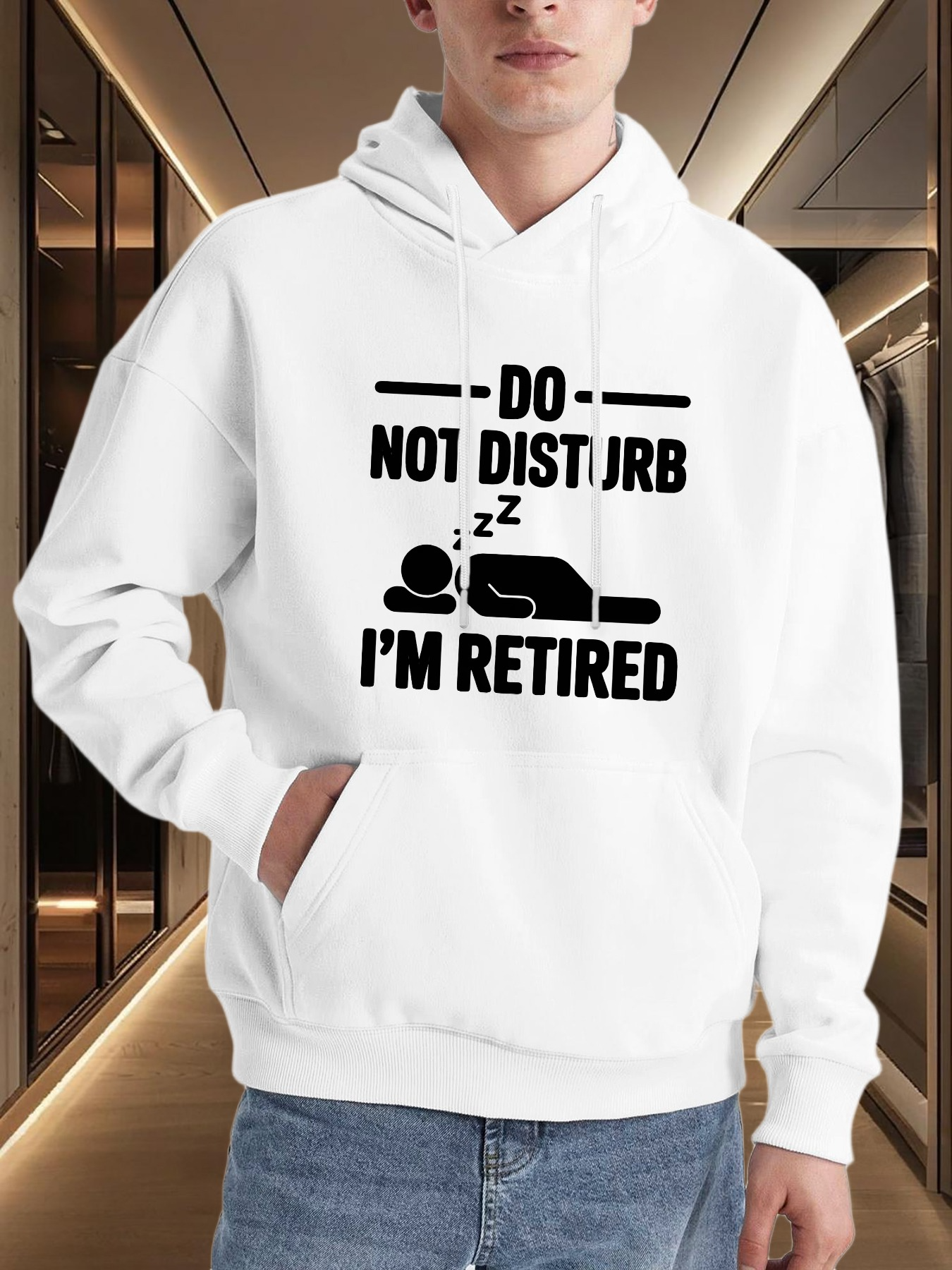 Tailorly Men's Printed Hoodie - Do Not Disturb With Sleeping Figure And Resting Peaceful Retired Person