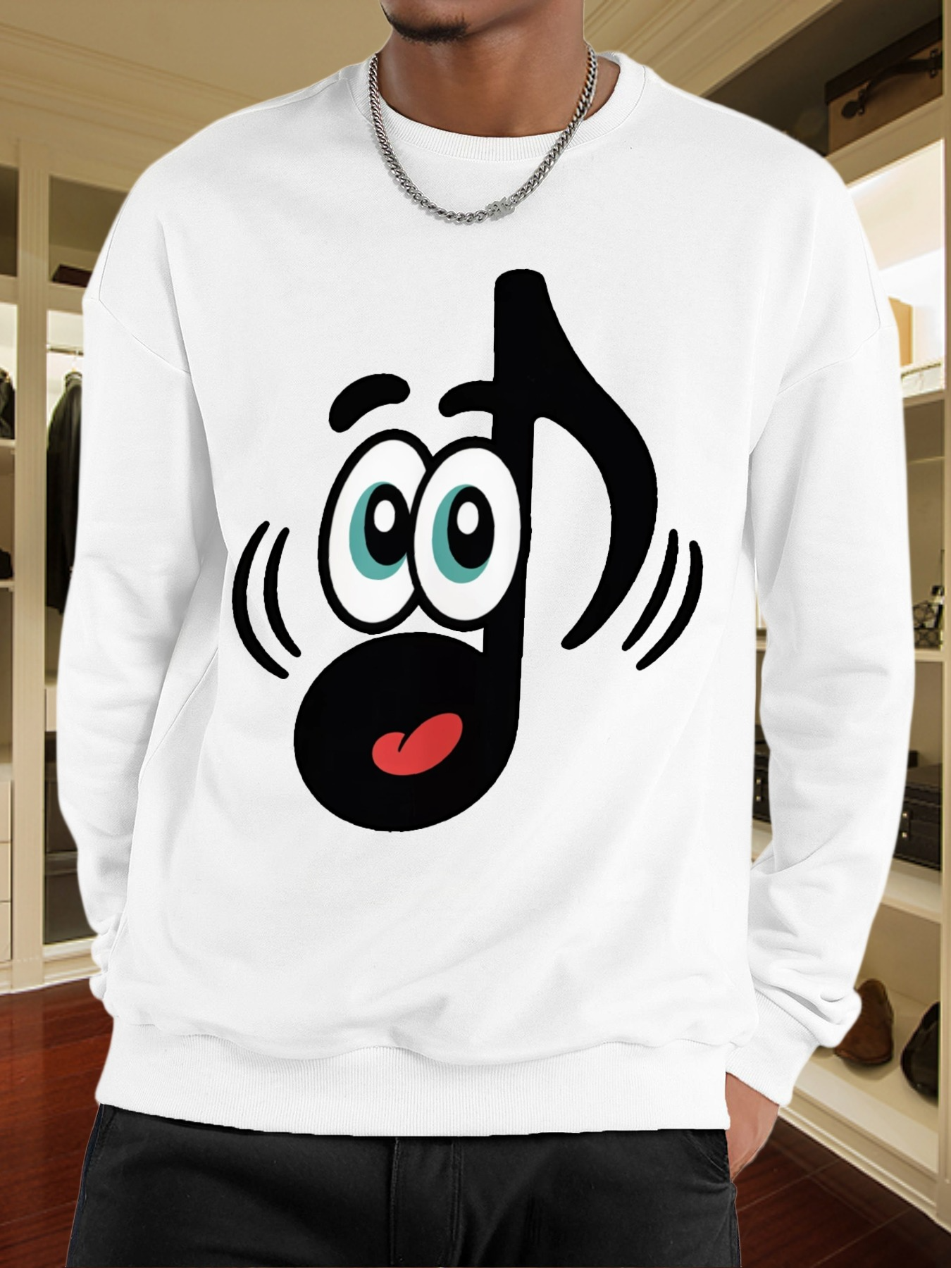 Tailorly Men's Printed Hoodie - Playful Cartoon Face With Vibrant Expression On Music Note