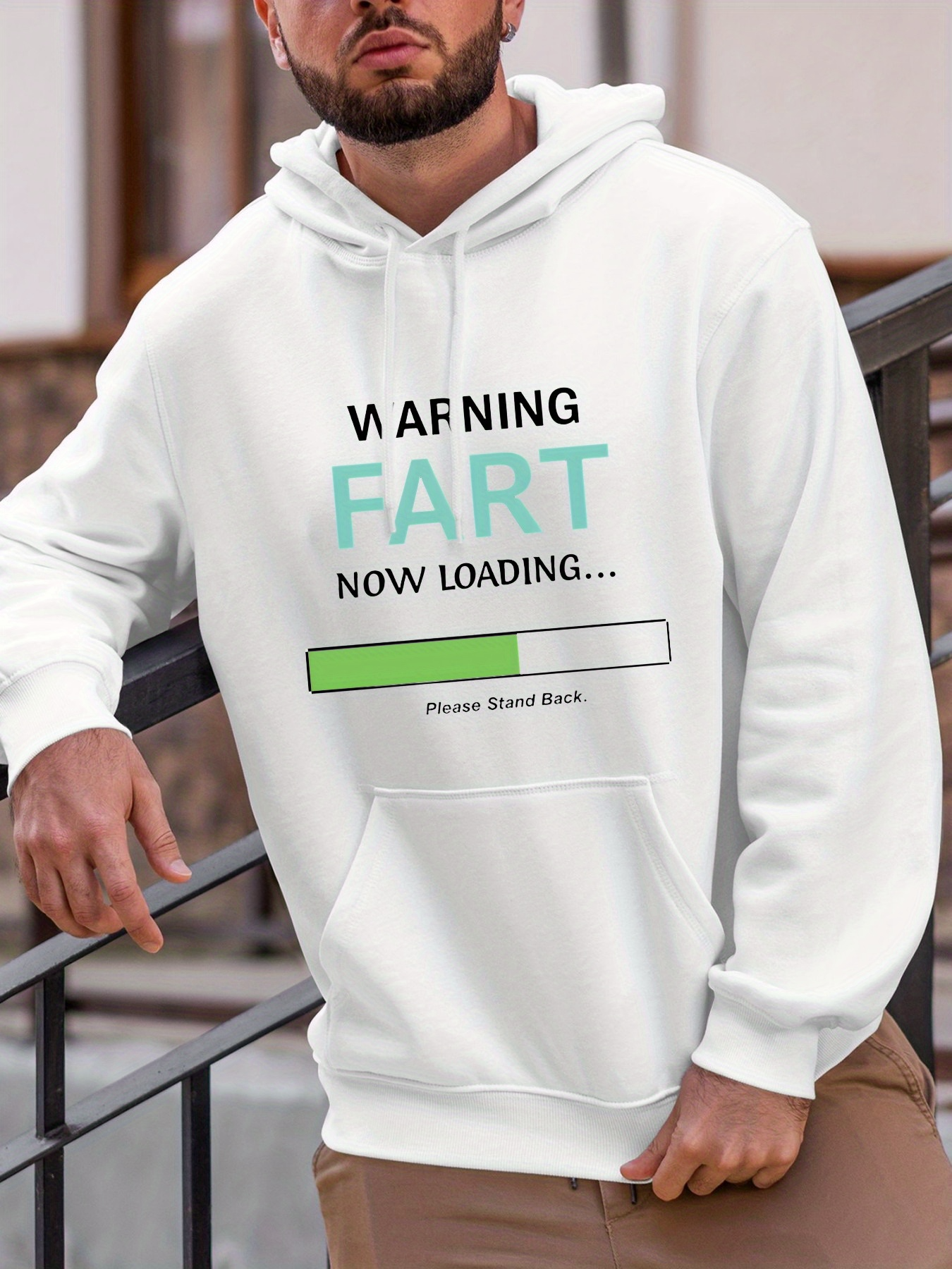Tailorly Men's Printed Hoodie - Warning Fart Now Loading Progress Bar With Humorous Message Design