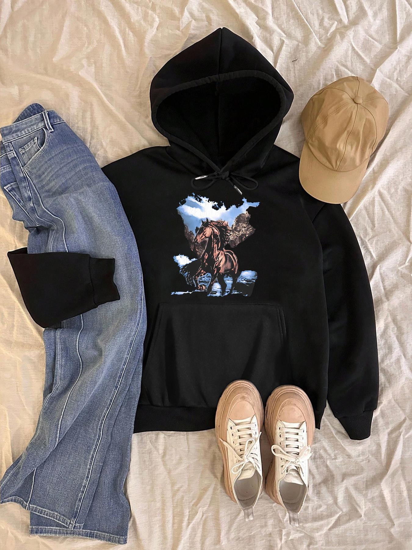 Tailorly Women's Printed Hoodie - Majestic Horse Running Wild Among Windswept Plains Hoodie