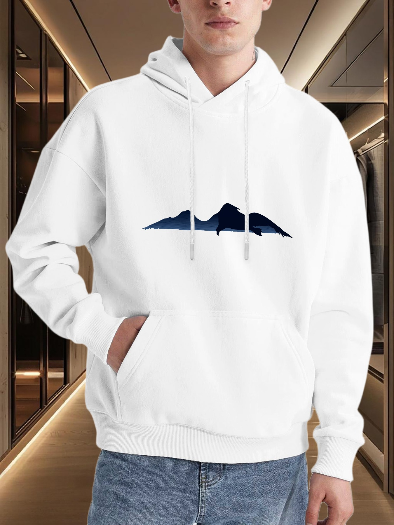 Tailorly Men's Printed Hoodie - Crisp Mountain Landscape Under Bright Morning Sky Mountain