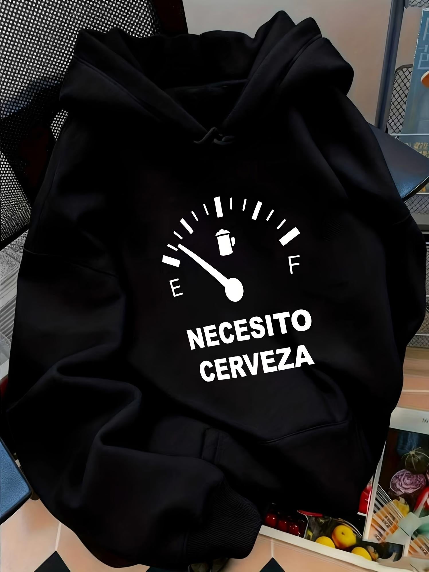Tailorly Women's Printed Hoodie - Fuel Gauge Meter Icon With Bold Typography Design Beer