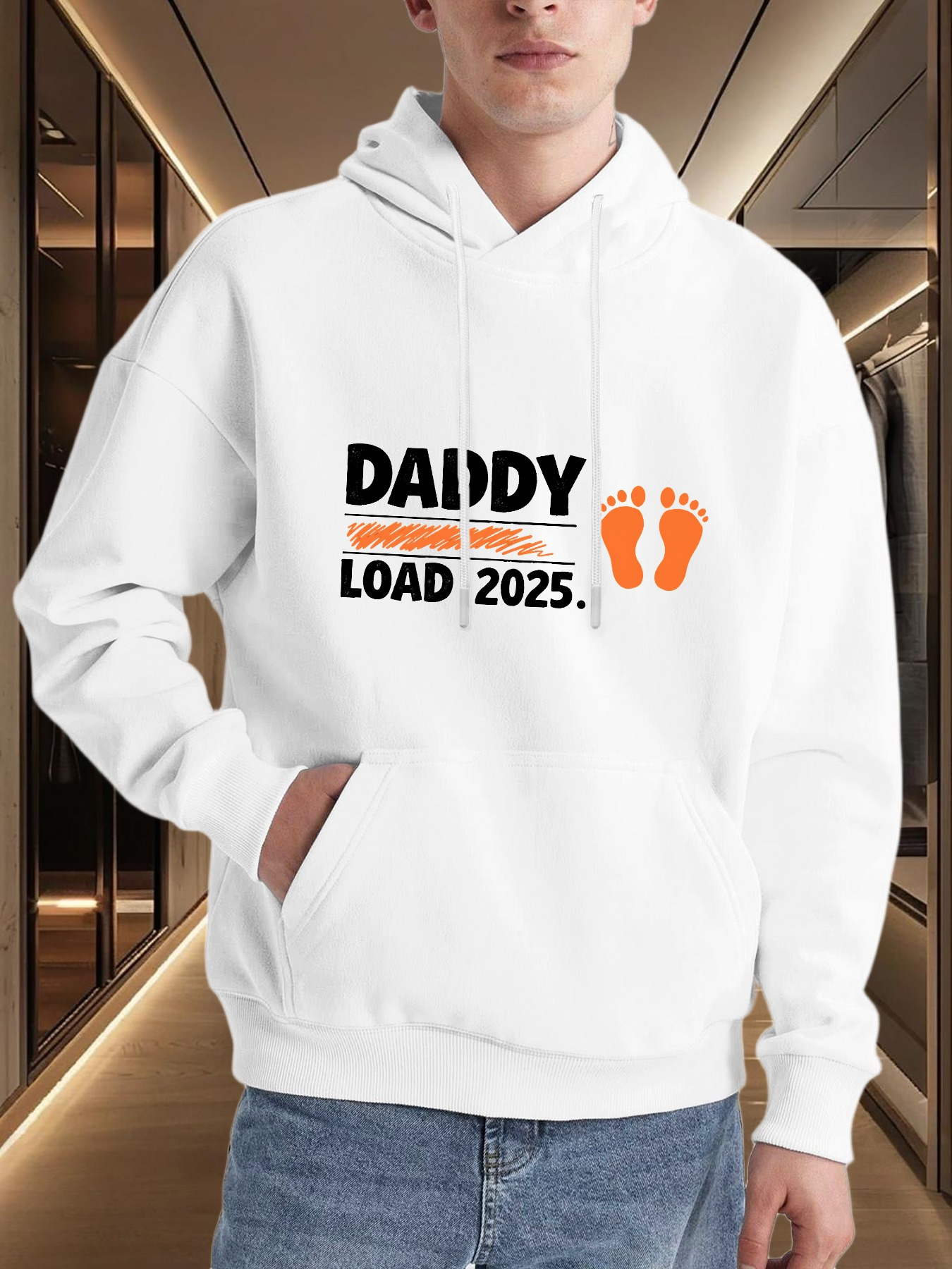 Tailorly Men's Printed Hoodie - Daddy Load Coming Soon With Orange Footprints Hoodie
