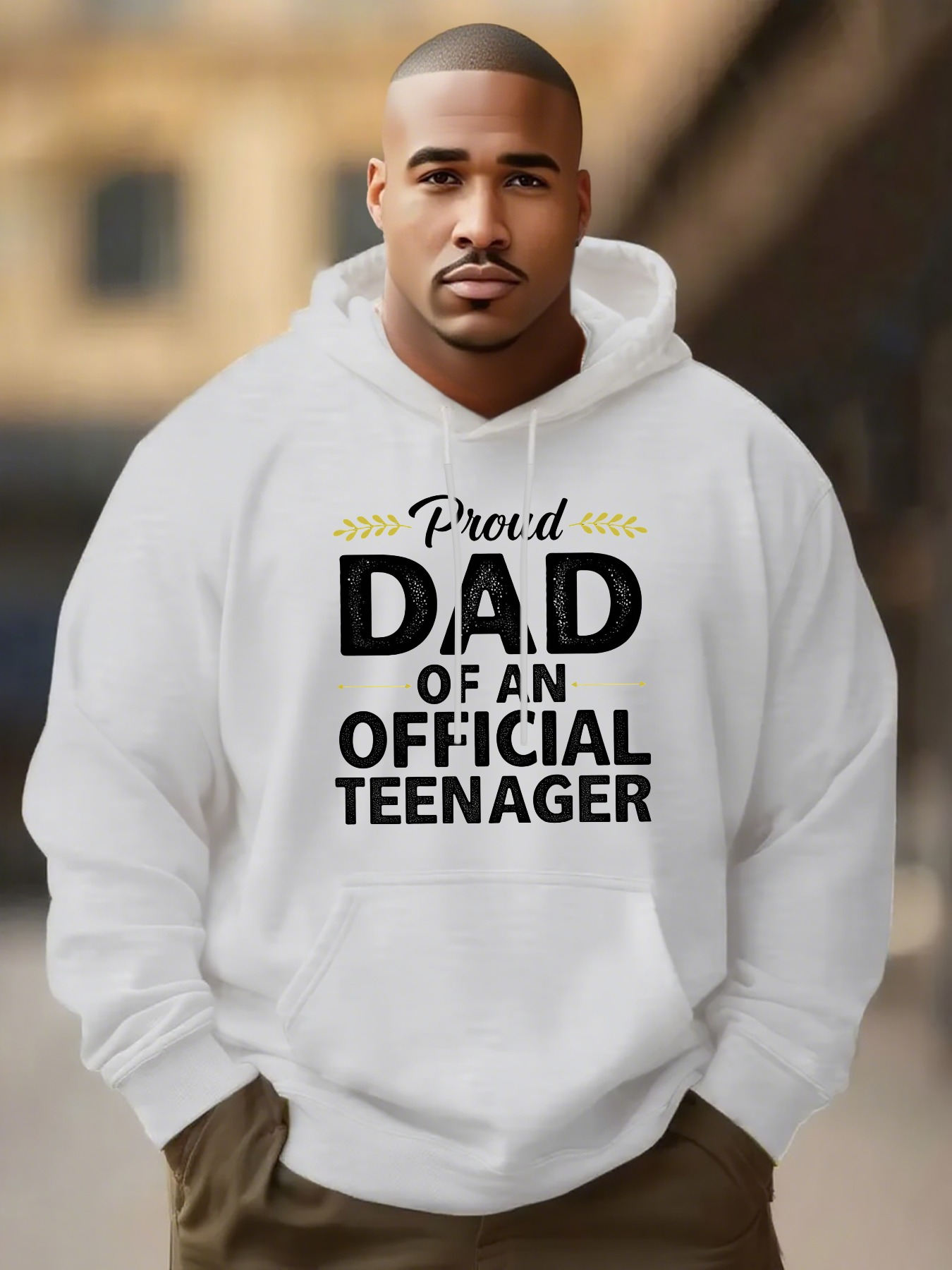 Tailorly Men's Printed Hoodie - Proud Dad Of An Official Teenager Bold Lettering On White Hoodie