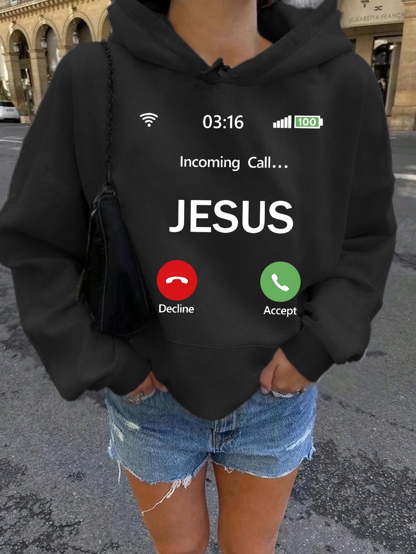 Tailorly Women's Printed Hoodie - Incoming Call Jesus With Digital Icons On Simple Black Hoodie