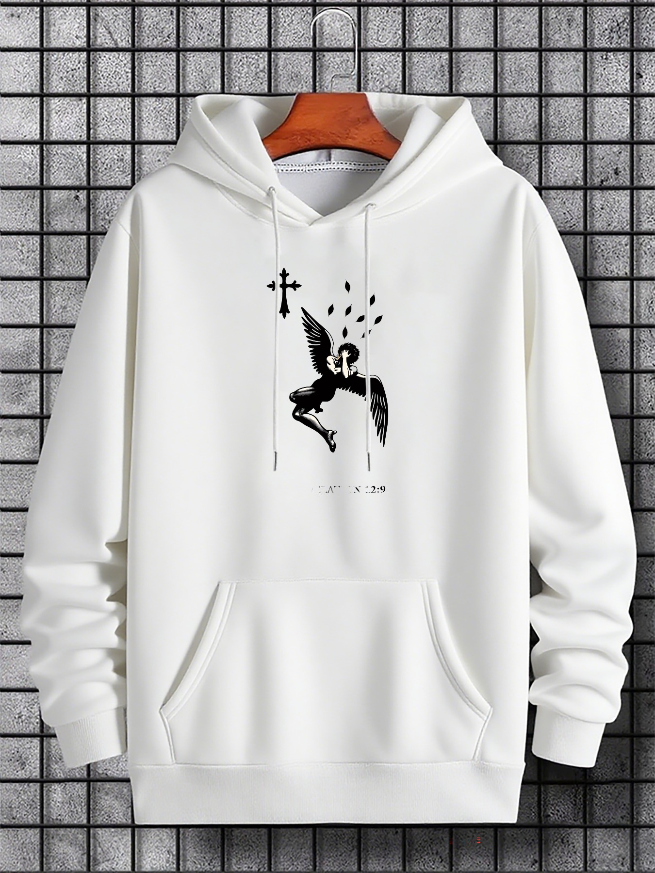 Tailorly Men's Printed Hoodie - Abstract Angel Surrounded By Floating Hearts In Black Ink Hoodie