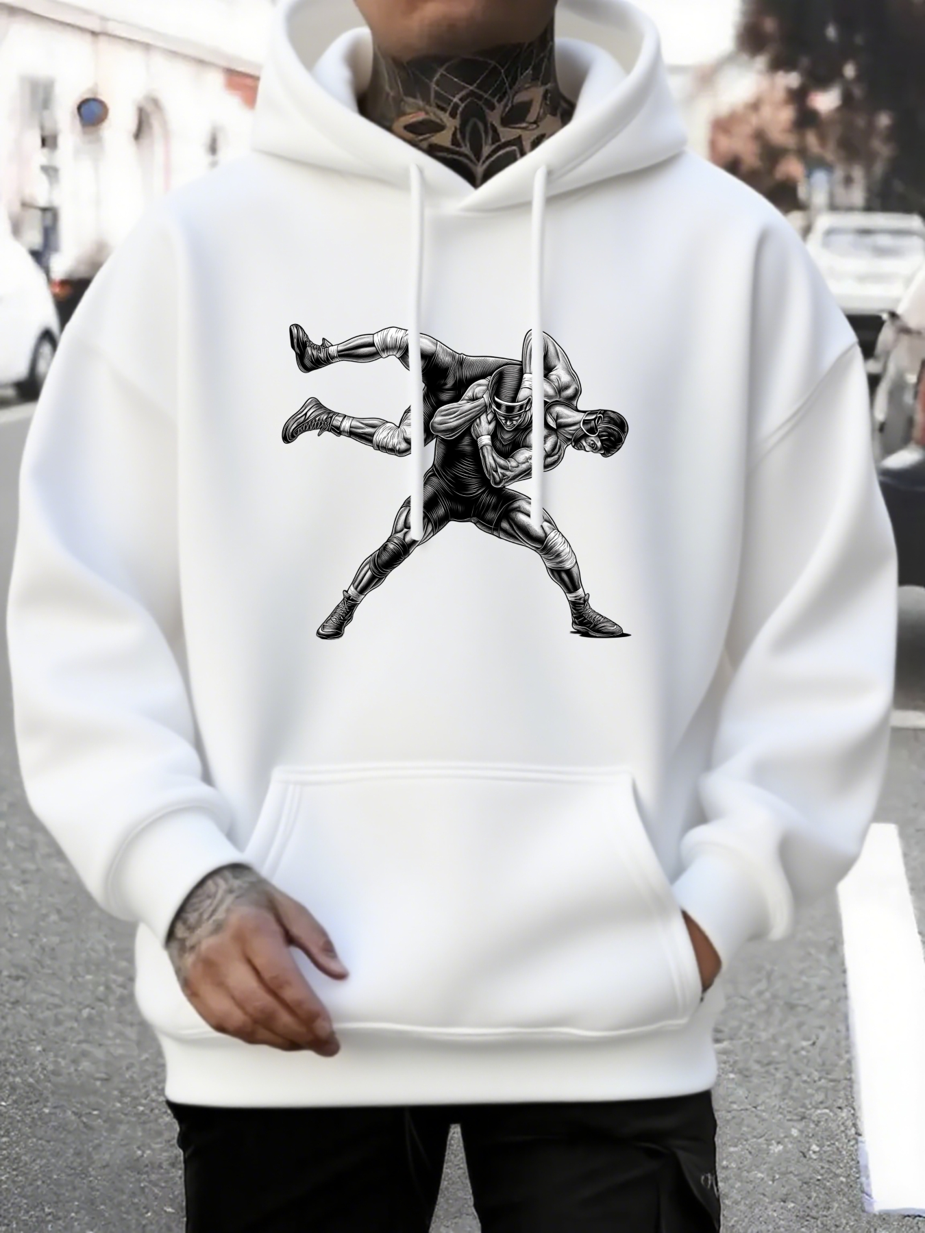 Tailorly Men's Printed Hoodie - Dynamic Action Scene With Two Fighters In Intense Wrestling Hold