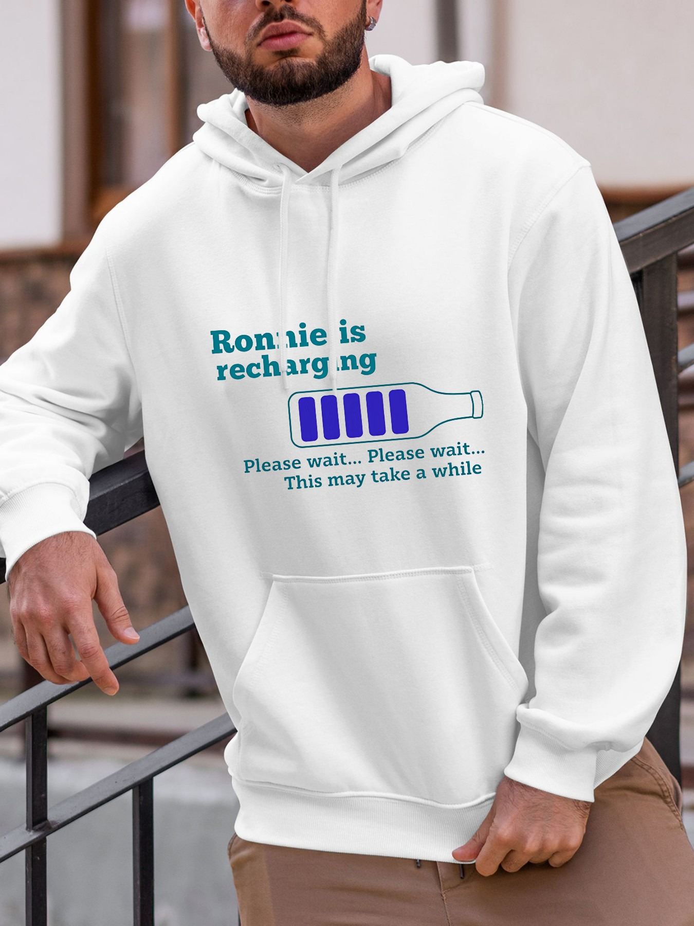 Tailorly Men's Printed Hoodie - Please Wait Recharge In Progress With Battery Graphic Hoodie