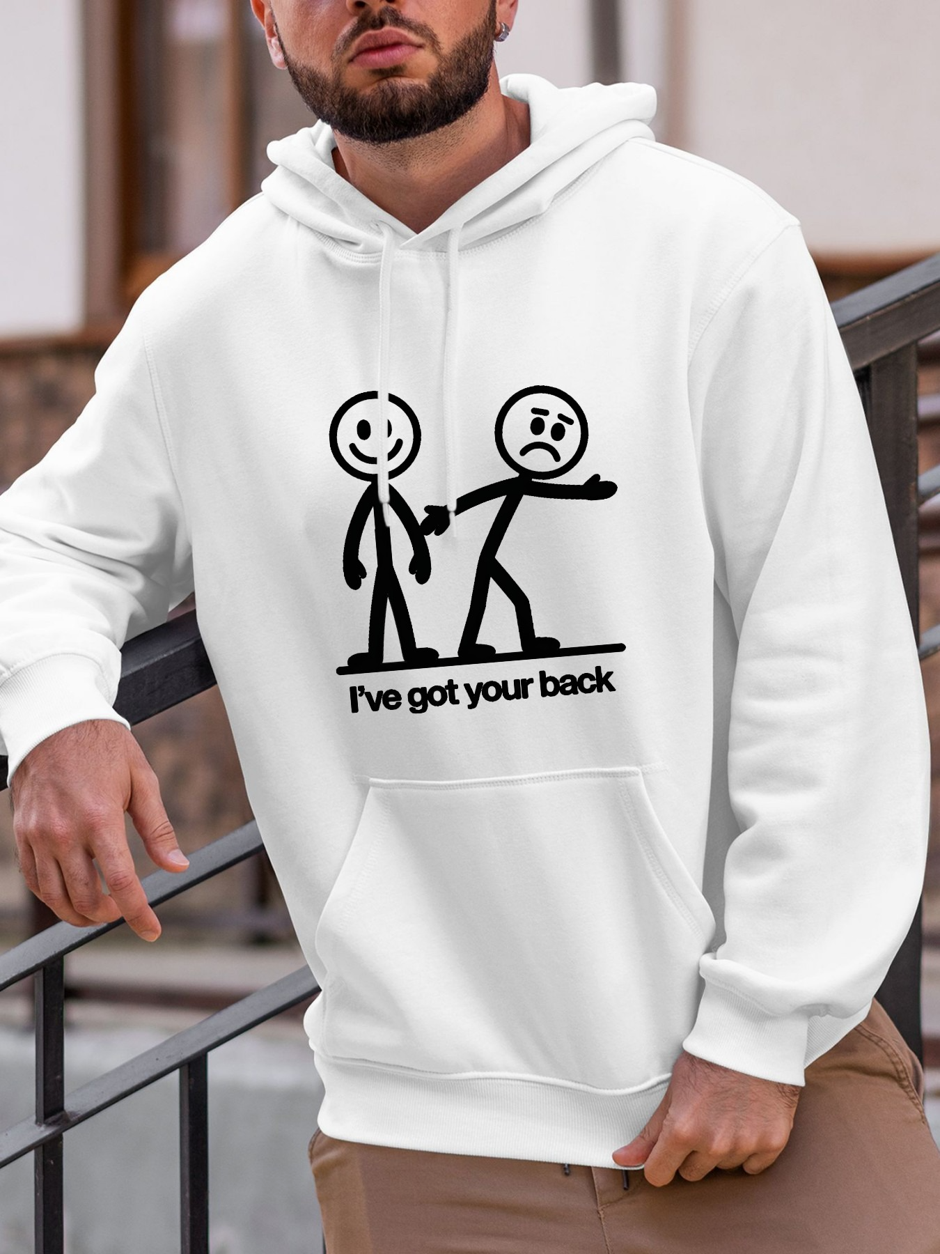 Tailorly Men's Printed Hoodie - Ive Got Your Back Cartoon Stick Figures Joke Hoodie