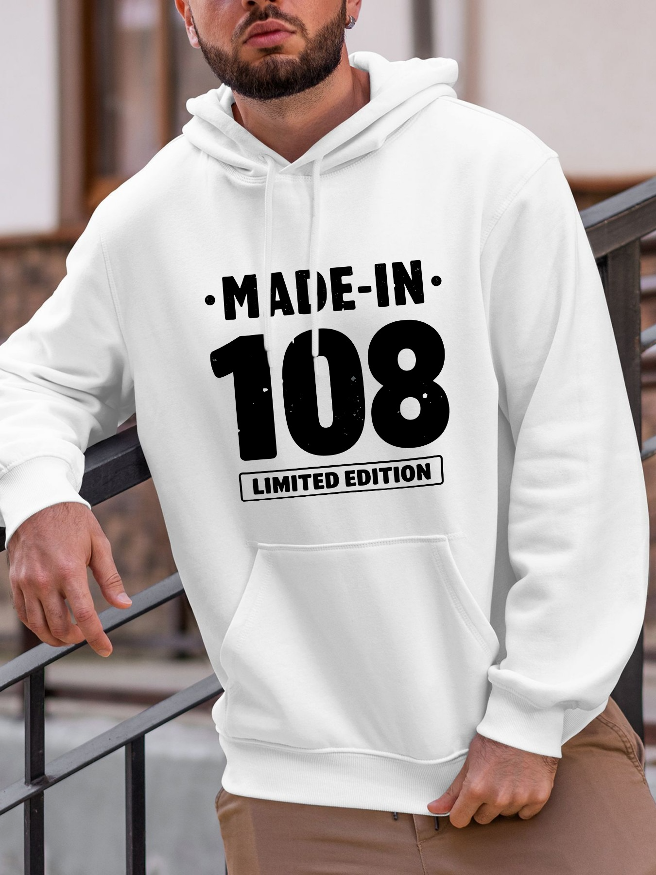 Tailorly Men's Printed Hoodie - Made In 108 Limited Edition Bold Letters Classic Hoodie