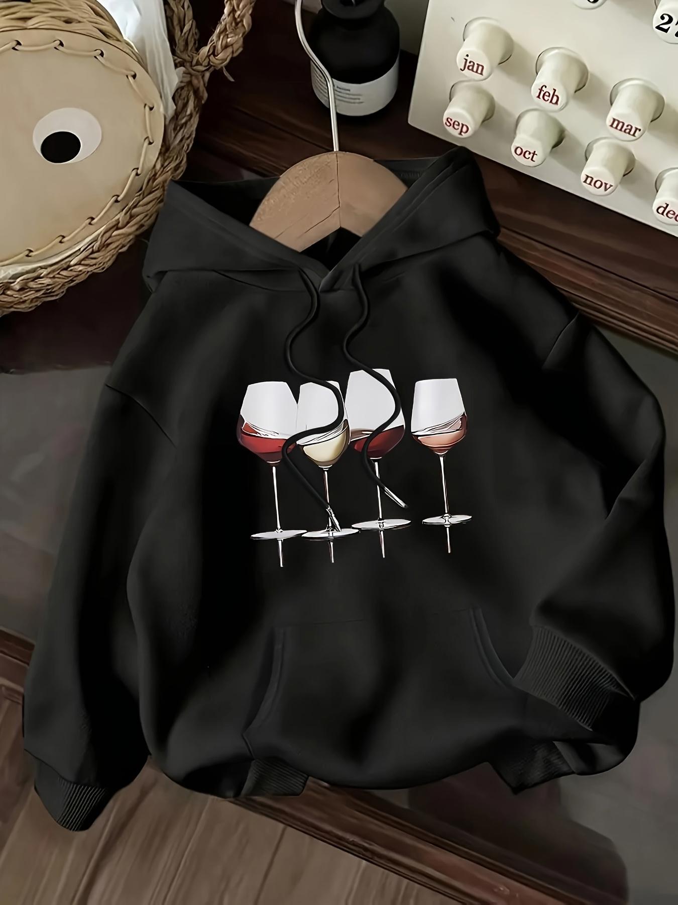 Tailorly Women's Printed Hoodie - Elegant Red Wine Glasses Reflecting In Gentle Shadow Wineglass