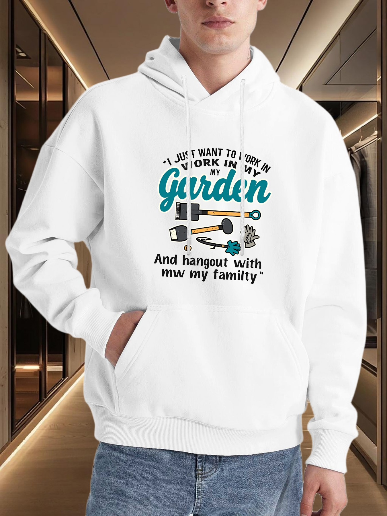 Tailorly Men's Printed Hoodie - I Just Want To Work In My Garden Surrounded By Flowers Tools And Loving Family