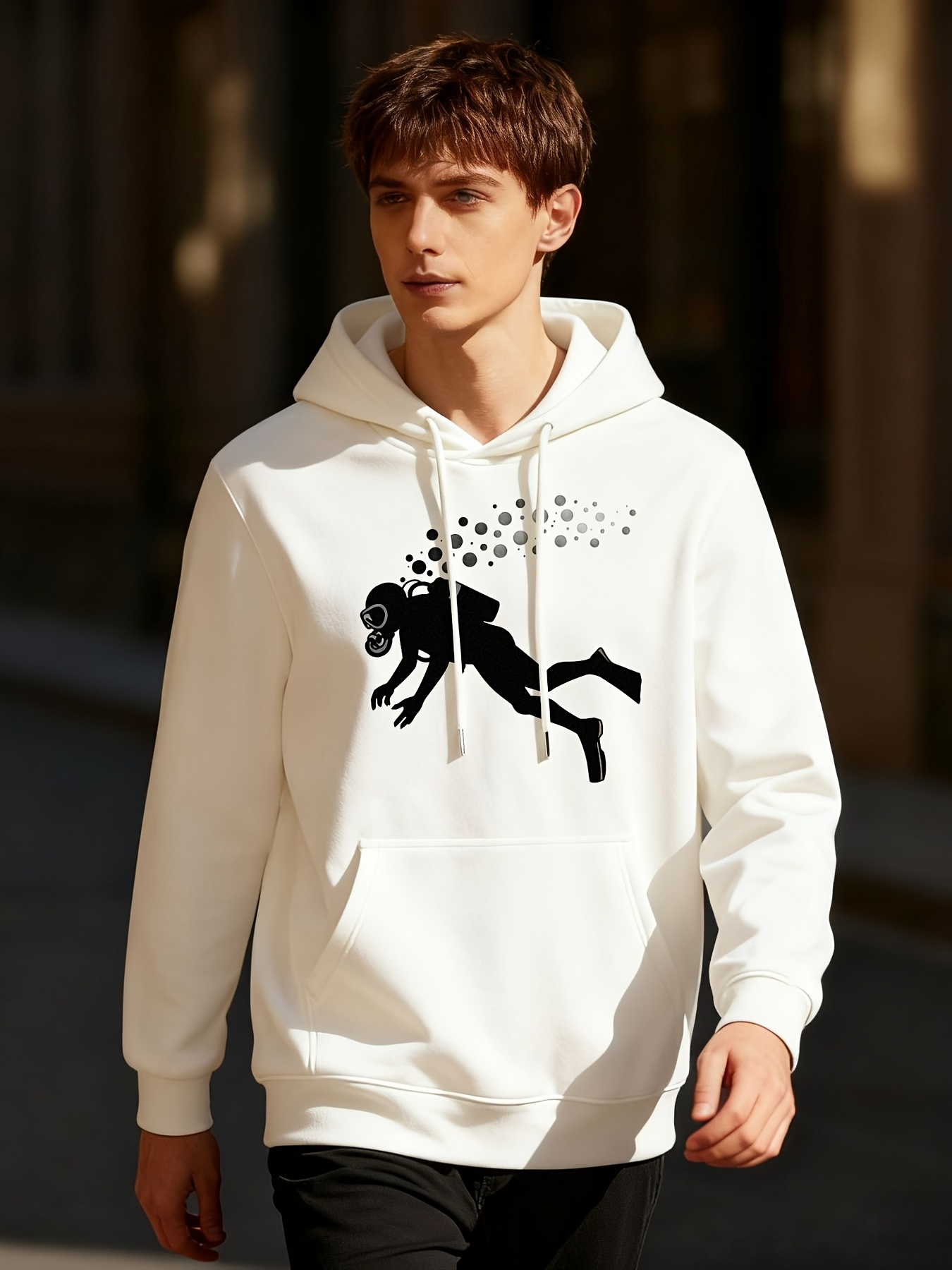 Tailorly Men's Printed Hoodie - Falling Astronaut With Floating Bubbles Under White Sky Hoodie