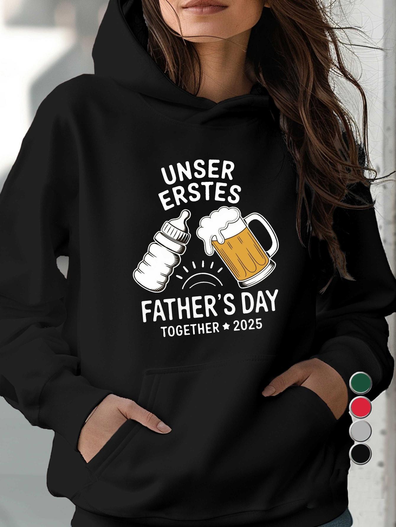 Tailorly Women's Printed Hoodie - Fathers Day Together 2025 With Beer Mug And Baby Bottle Celebration