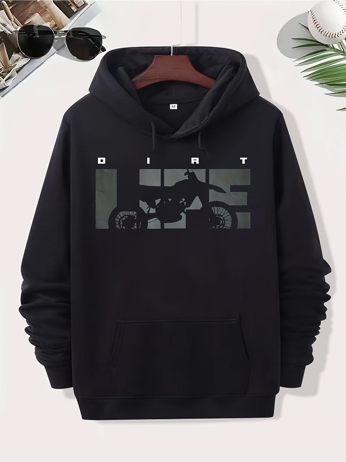 Tailorly Men's Printed Hoodie - Dirt Life Adventure Graphic With Motocross Under Geometric Shapes Hoodie