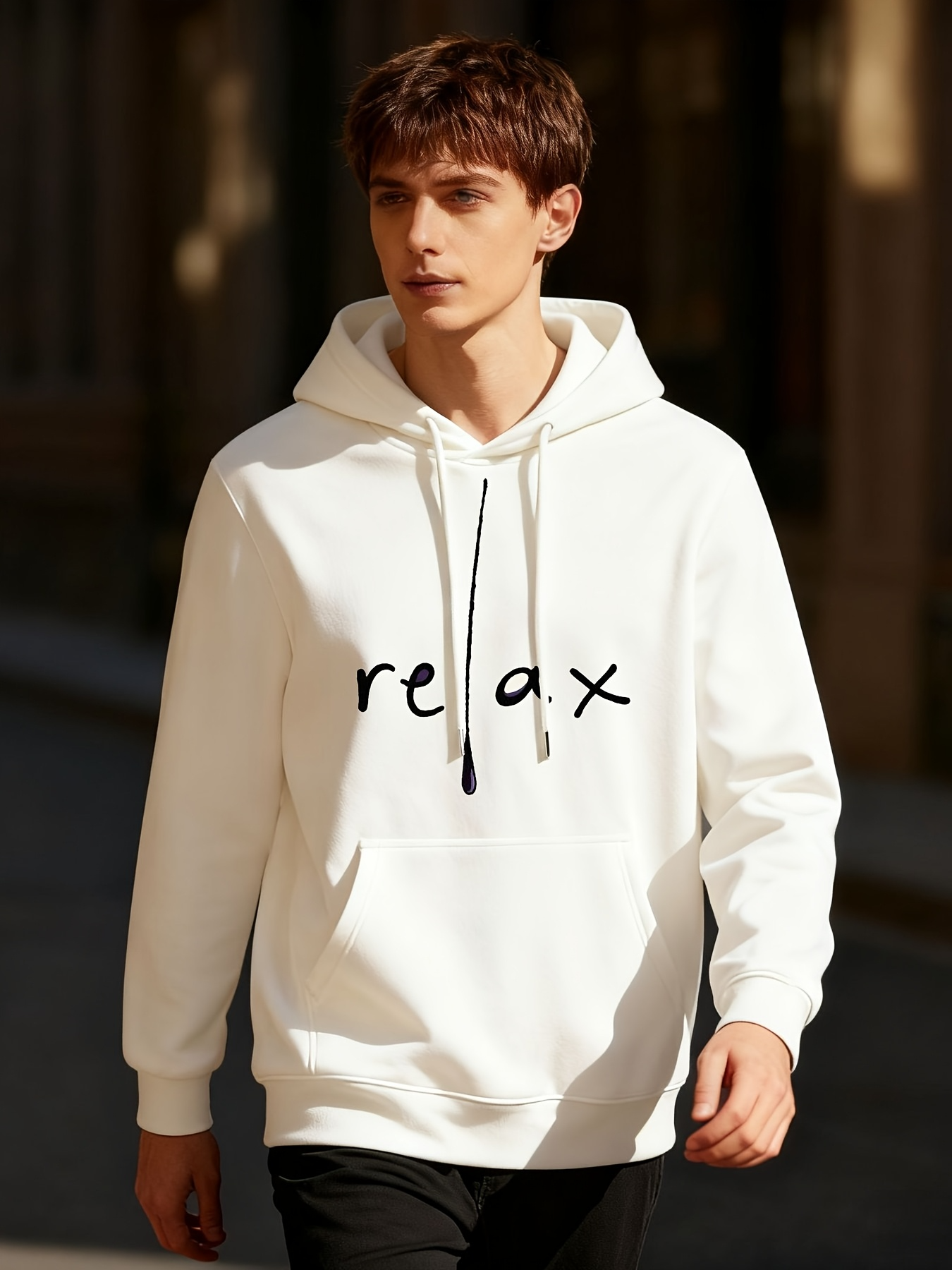 Tailorly Men's Printed Hoodie - Relax Minimalist Handwritten Text Across Soft Cotton Hoodie