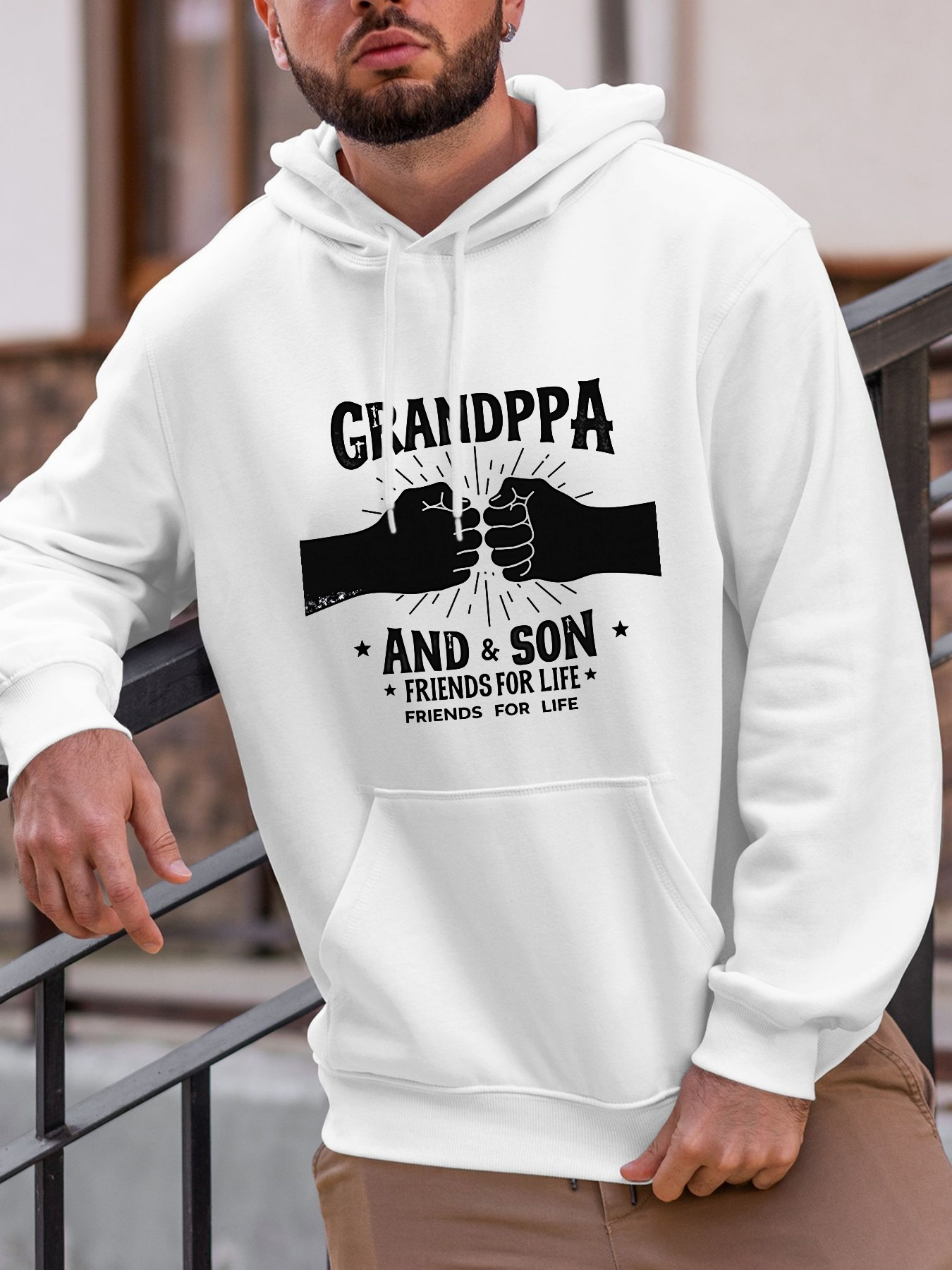 Tailorly Men's Printed Hoodie - Grandpa And Son Fist Bump Graphic With Bonding Forever For Life Hands
