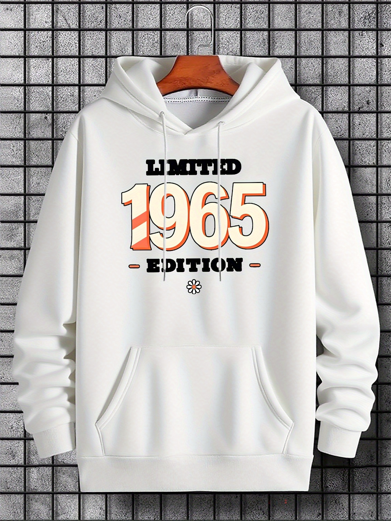 Tailorly Men's Printed Hoodie - Limited 1965 Edition Retro Bold Numbers On White Hoodie