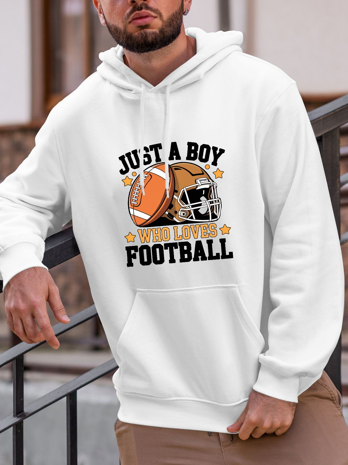 Tailorly Men's Printed Hoodie - Just A Boy With Love For American Football Helmet
