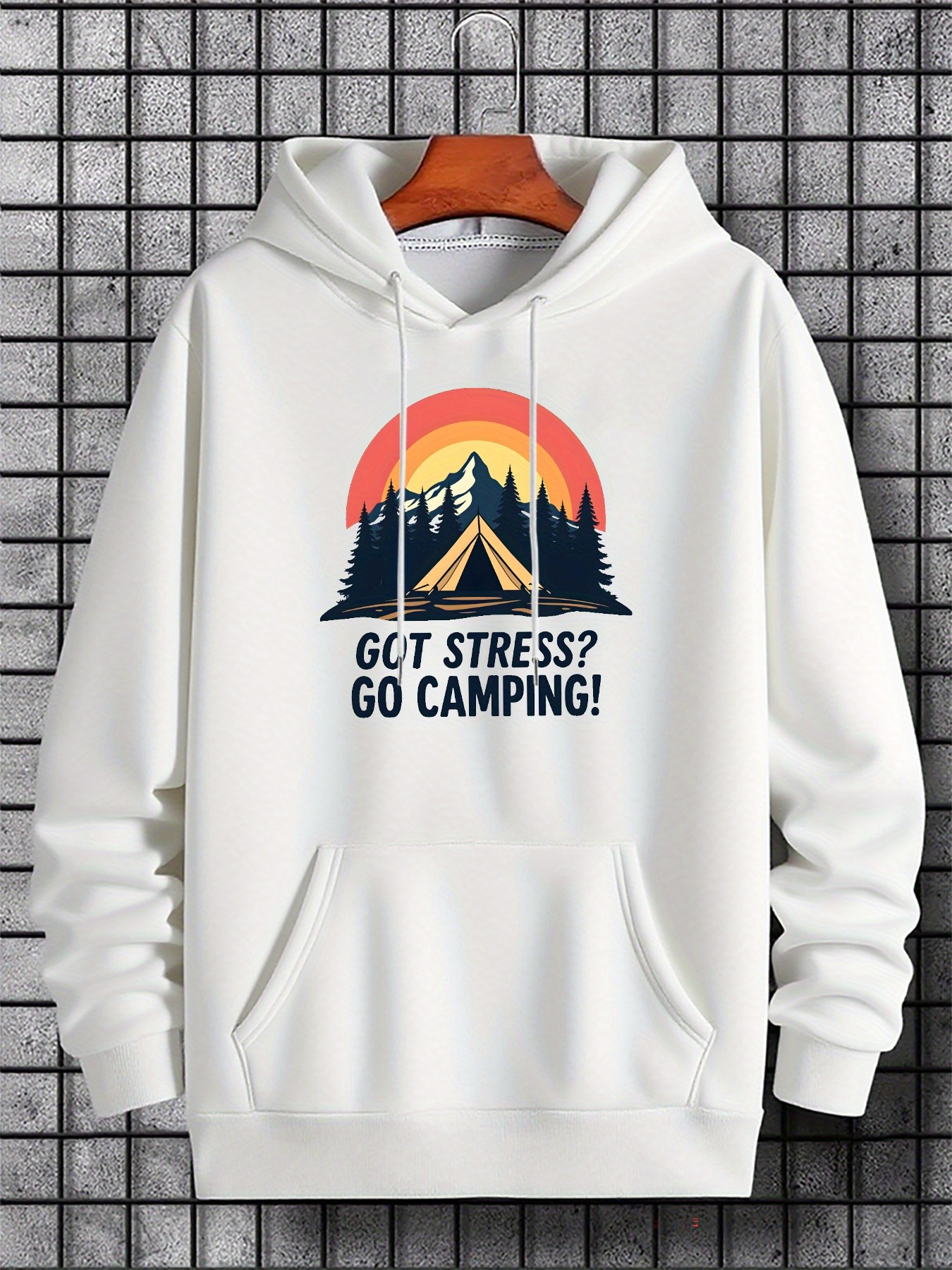 Tailorly Men's Printed Hoodie - Got Stress Go Camping Under Colorful Sunset With Pine Trees Tent