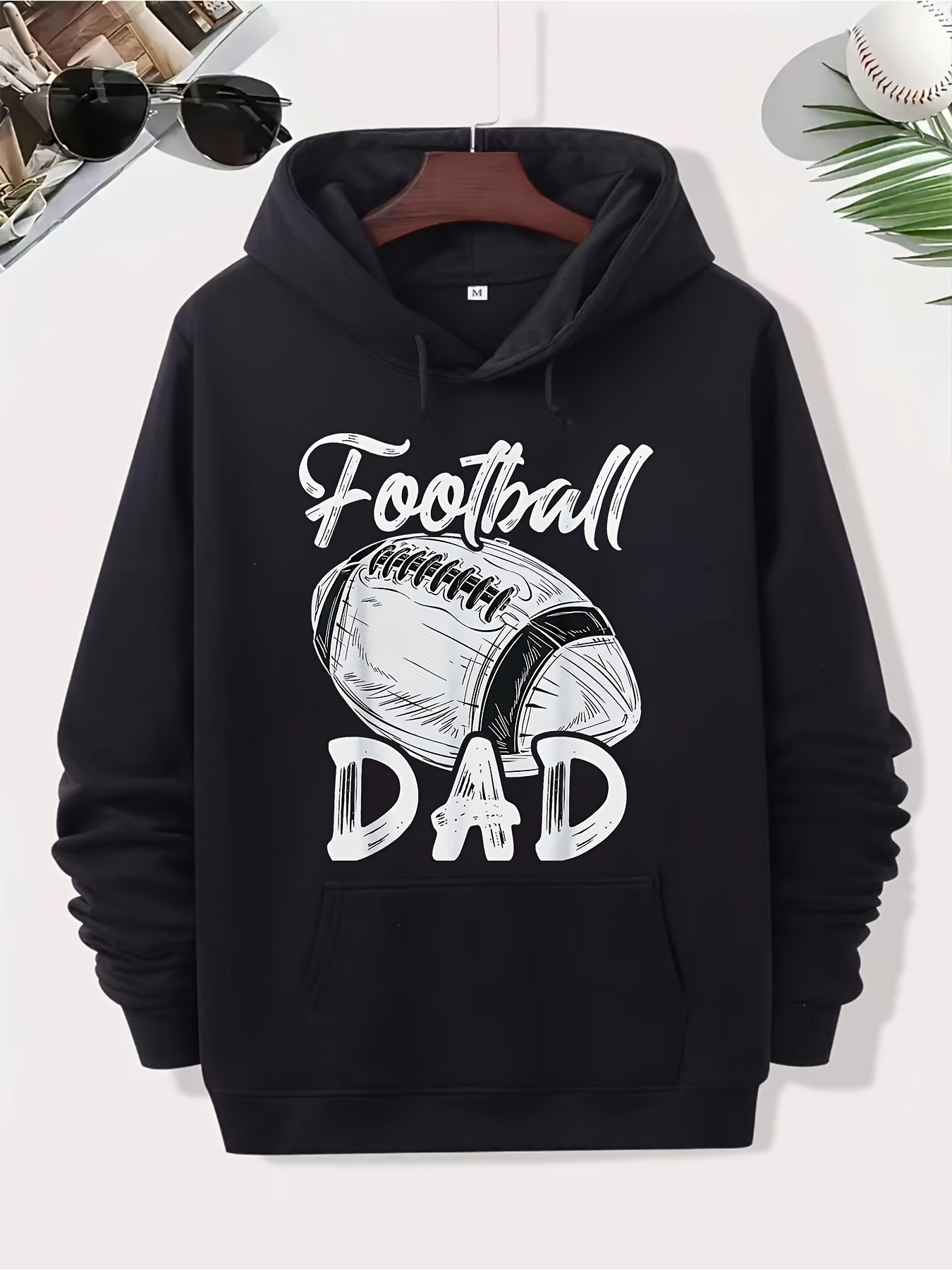 Tailorly Men's Printed Hoodie - Football Dad Hand Drawn Style Letters With Large Soccer Ball Sketch Hoodie