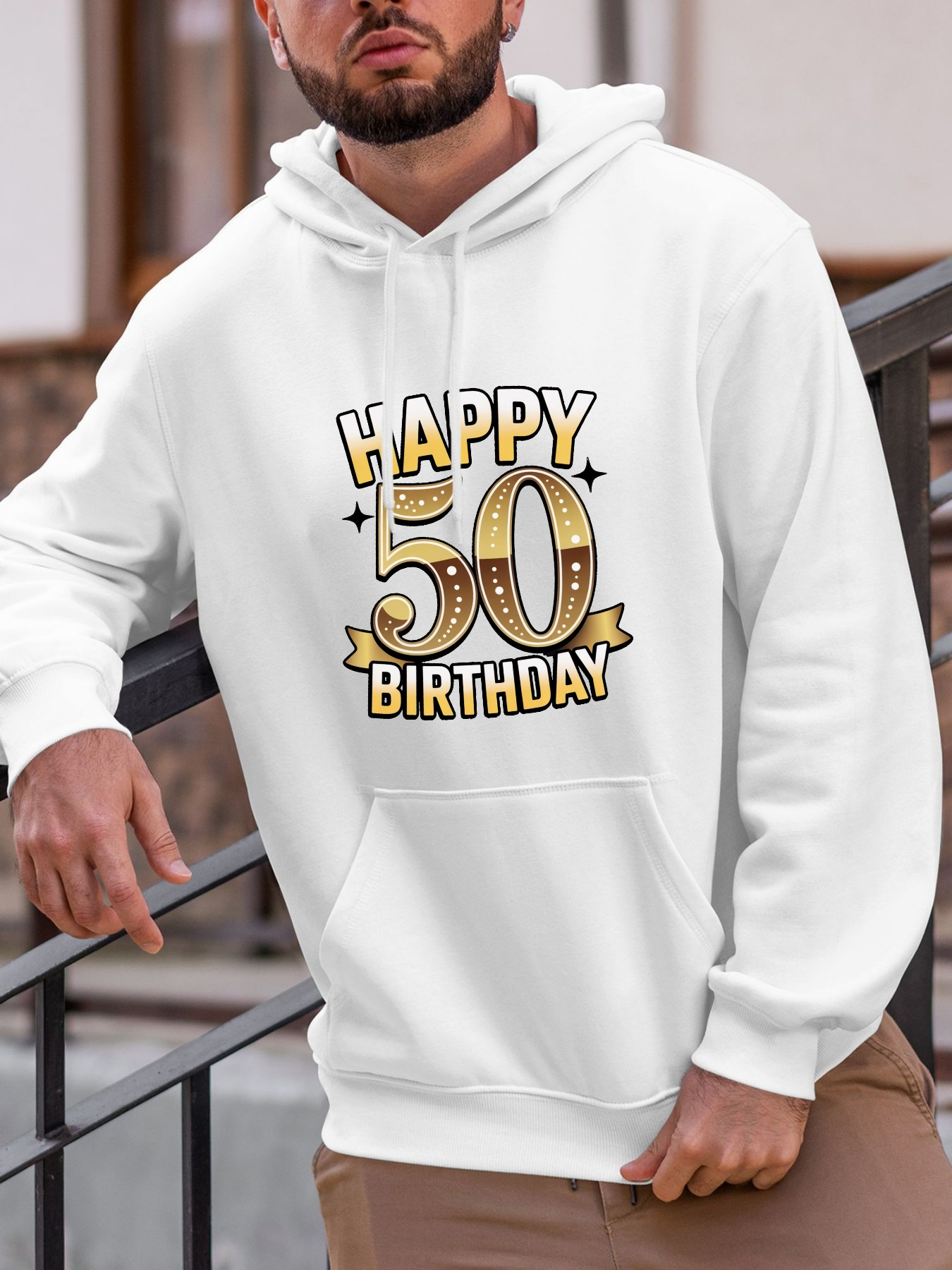 Tailorly Men's Printed Hoodie - Happy Golden Balloons With Confetti And Shining Light Birthday